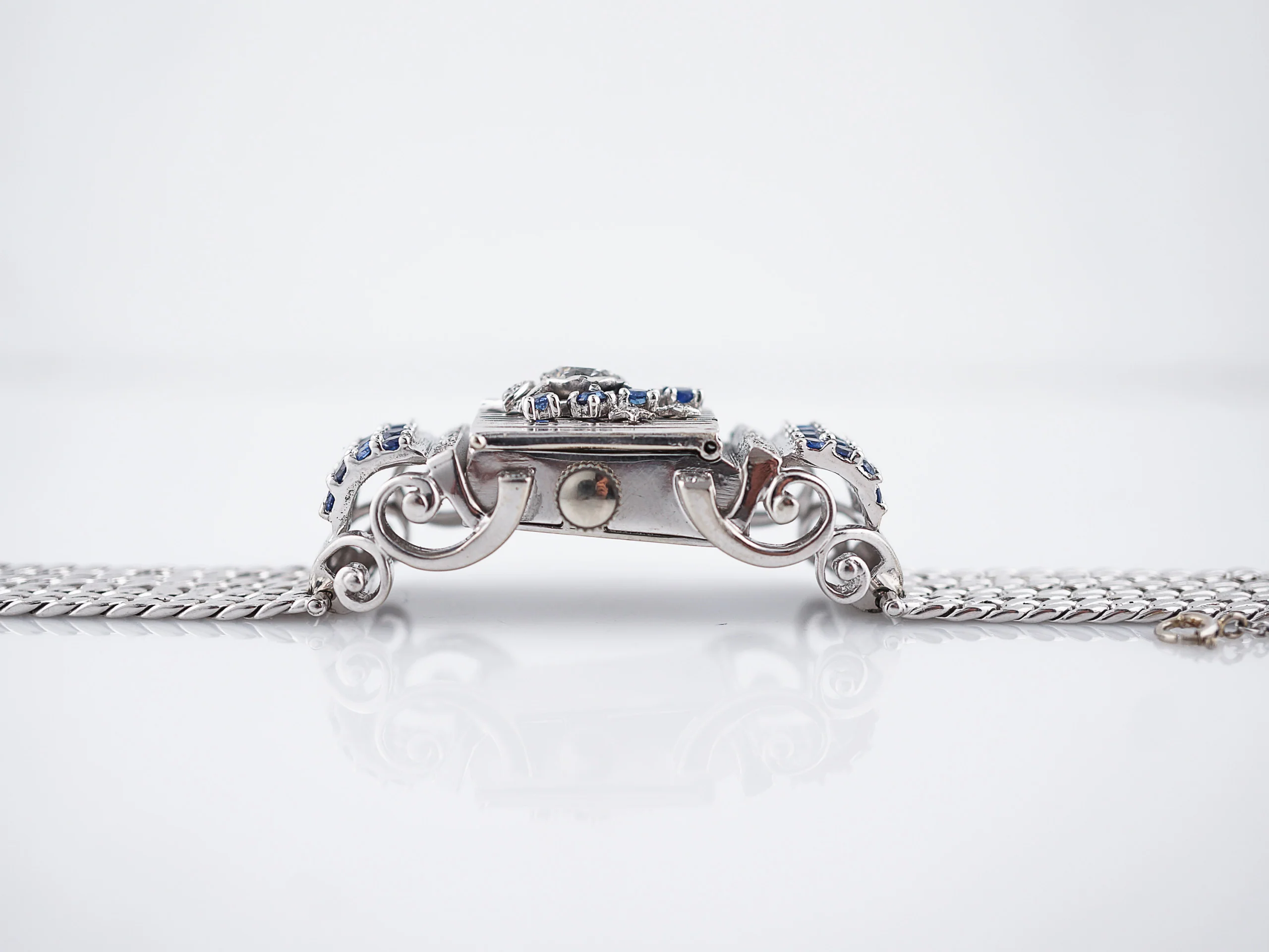 Ladies Vintage Mid-Century Watch Lucien Piccard Diamond & Sapphire in 14k White Gold - Image 4