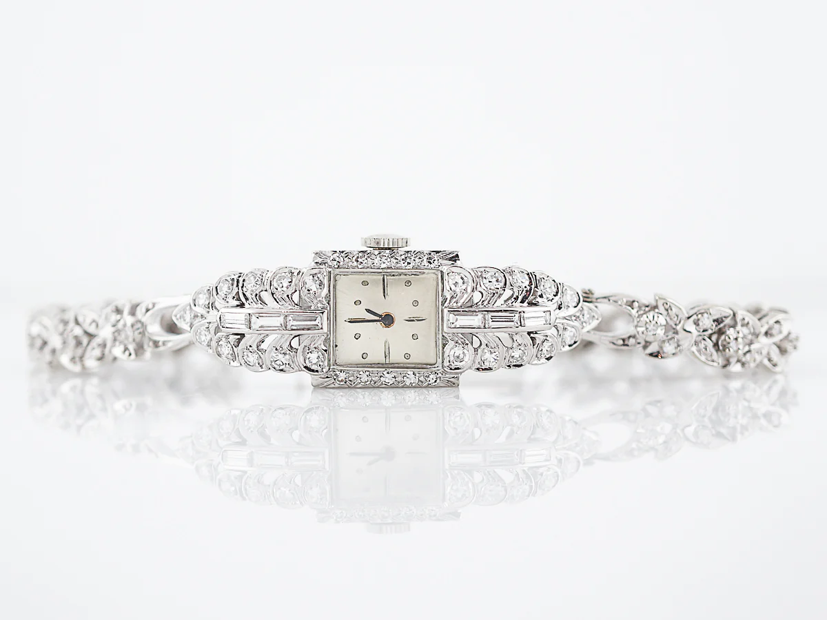 Ladies Watch Late Art Deco 1.55 Baguette & Single Cut Diamonds in 14k White Gold & Platinum - Image 3
