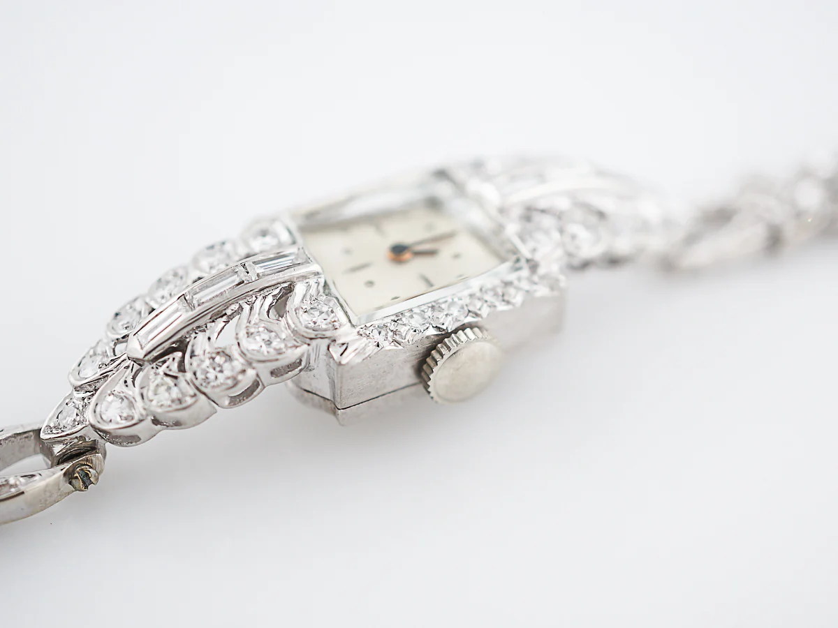 Ladies Watch Late Art Deco 1.55 Baguette & Single Cut Diamonds in 14k White Gold & Platinum - Image 5