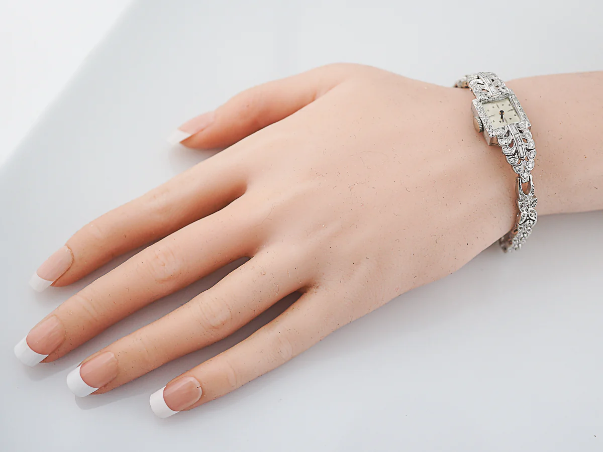 Ladies Watch Late Art Deco 1.55 Baguette & Single Cut Diamonds in 14k White Gold & Platinum - Image 7