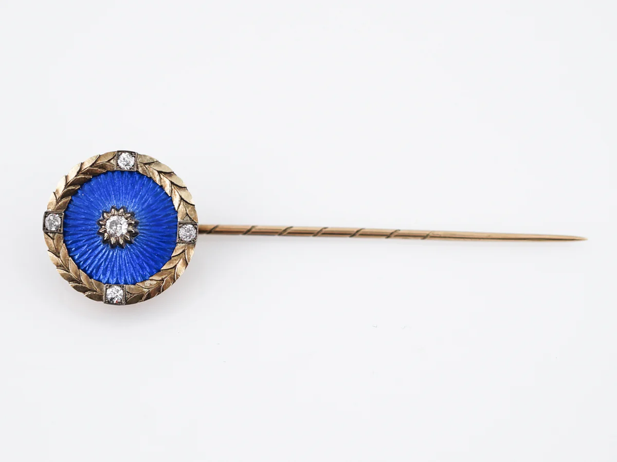 **RTV 1/15/19**Lapel Pin Modern .04 Old European Cut & .12 Single Cut Diamonds in 14K Yellow Gold - Image 2