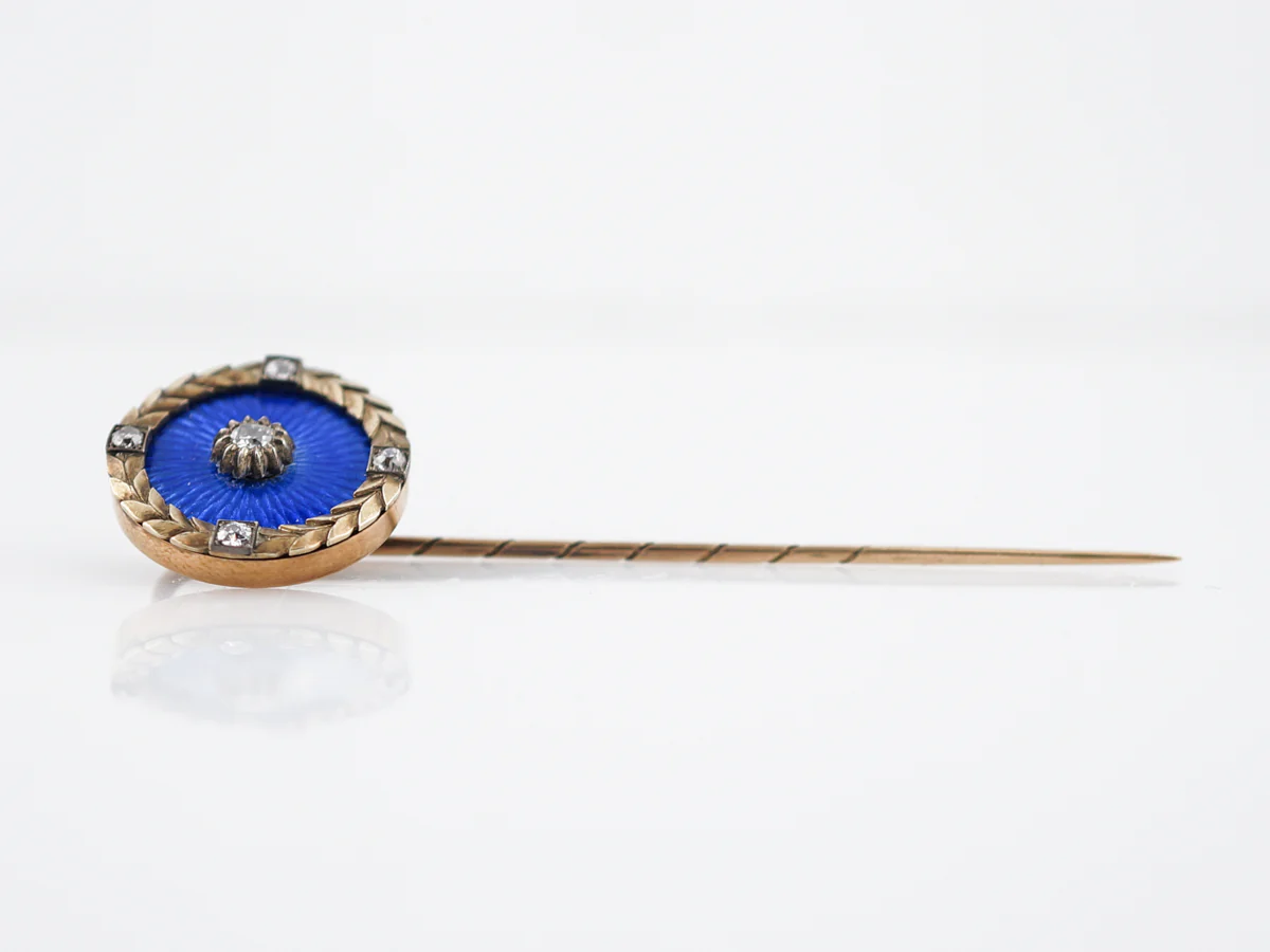 **RTV 1/15/19**Lapel Pin Modern .04 Old European Cut & .12 Single Cut Diamonds in 14K Yellow Gold - Image 3