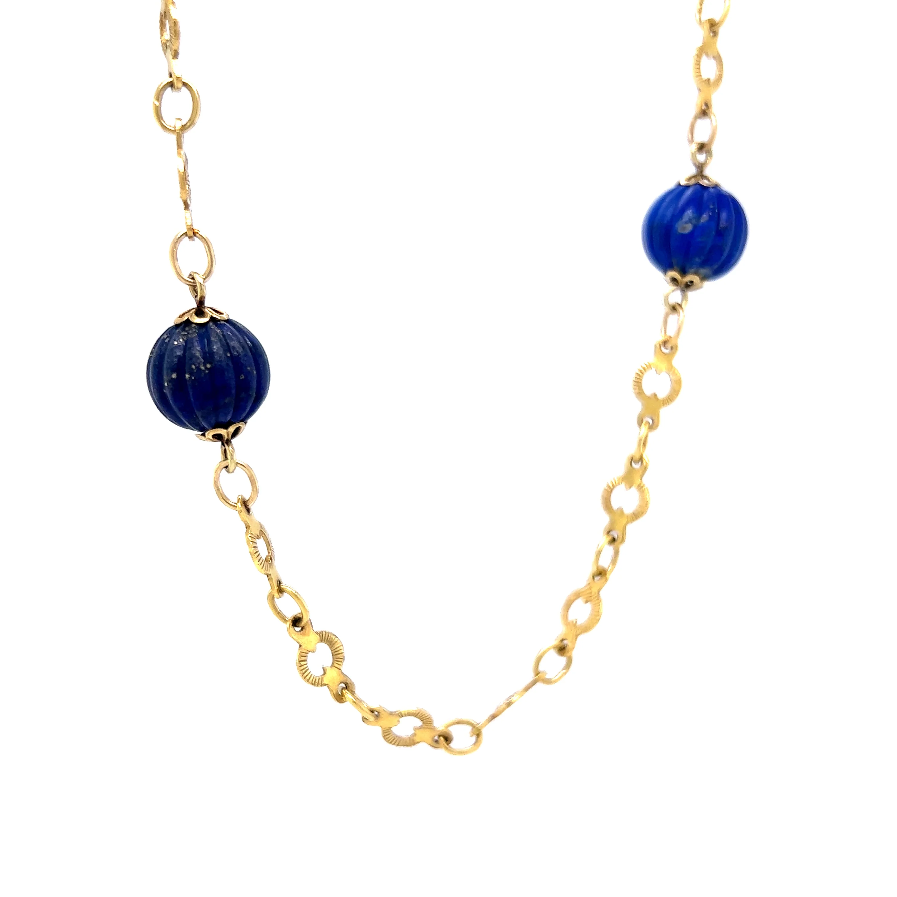 Vintage Mid-Century Lapis Lazuli Beaded Necklace in 18k Yellow Gold - Image 3
