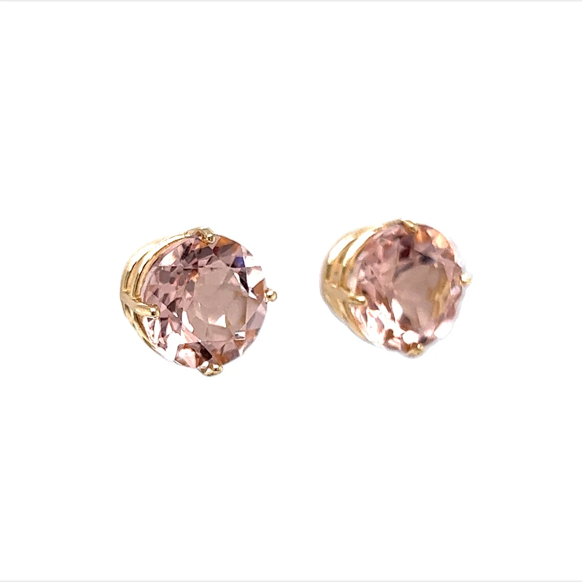 Large Classic Round Cut Morganite Stud Earrings in 14k Gold - Image 3