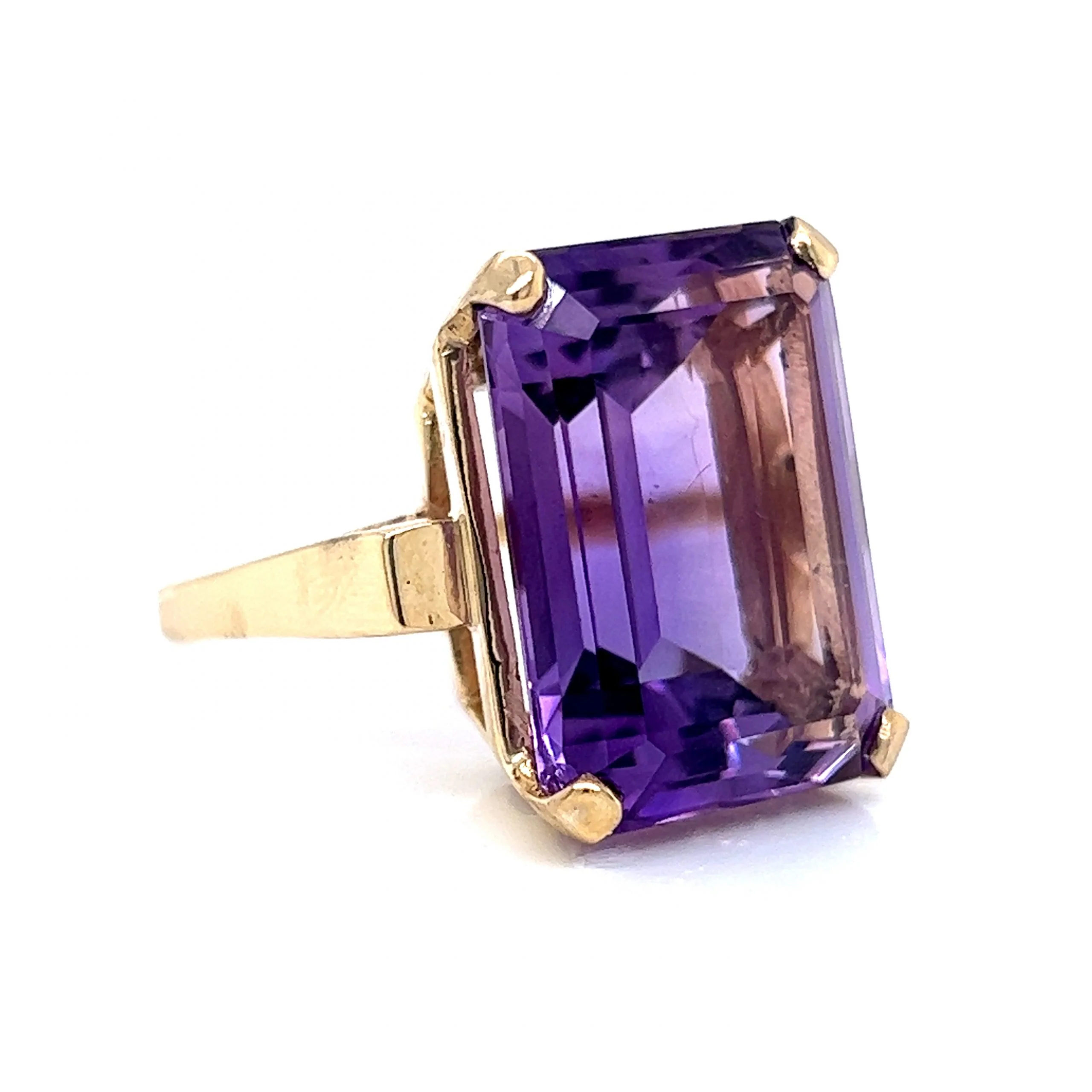 Large Emerald Cut Amethyst Cocktail Ring in 14k Yellow Gold - Image 3