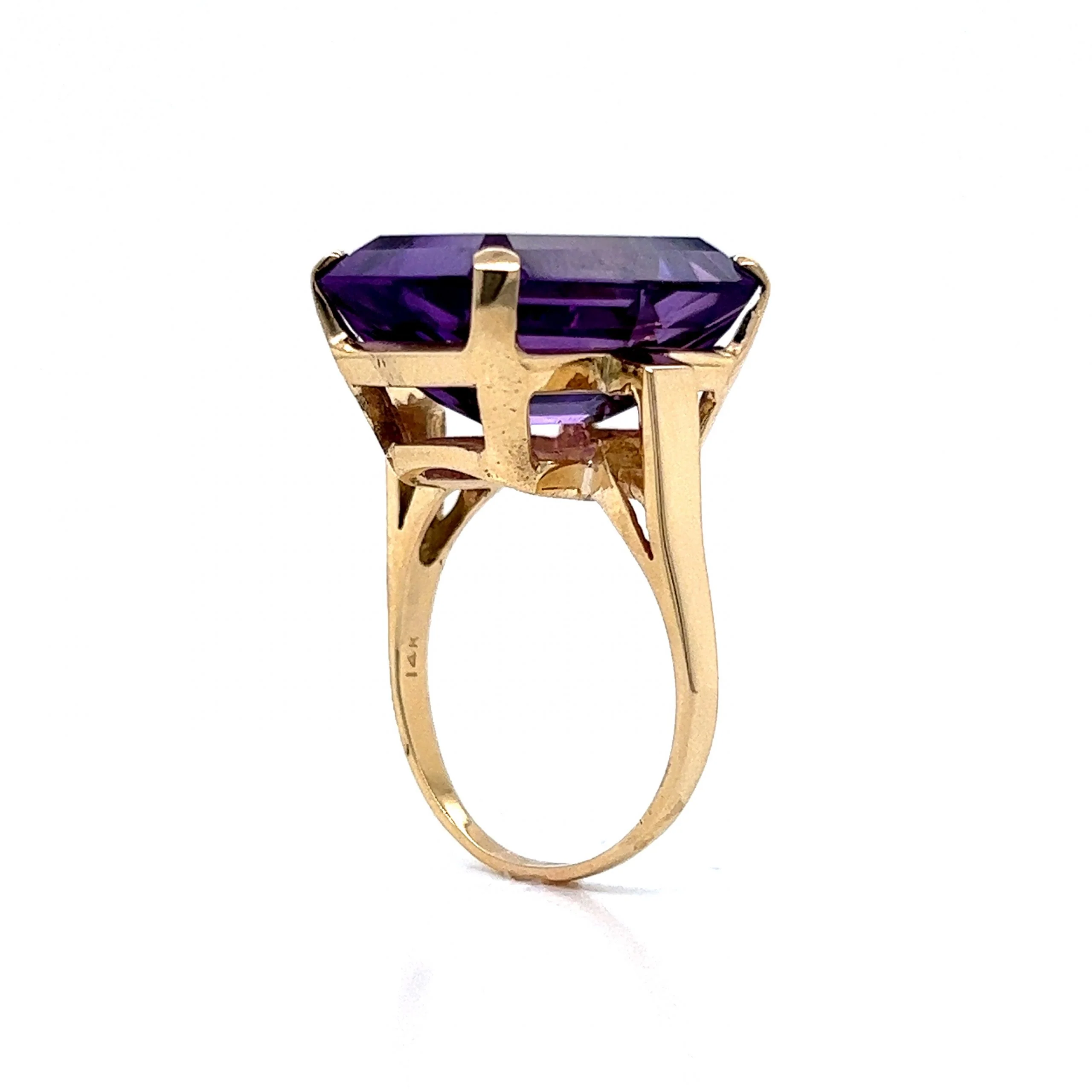 Large Emerald Cut Amethyst Cocktail Ring in 14k Yellow Gold - Image 4
