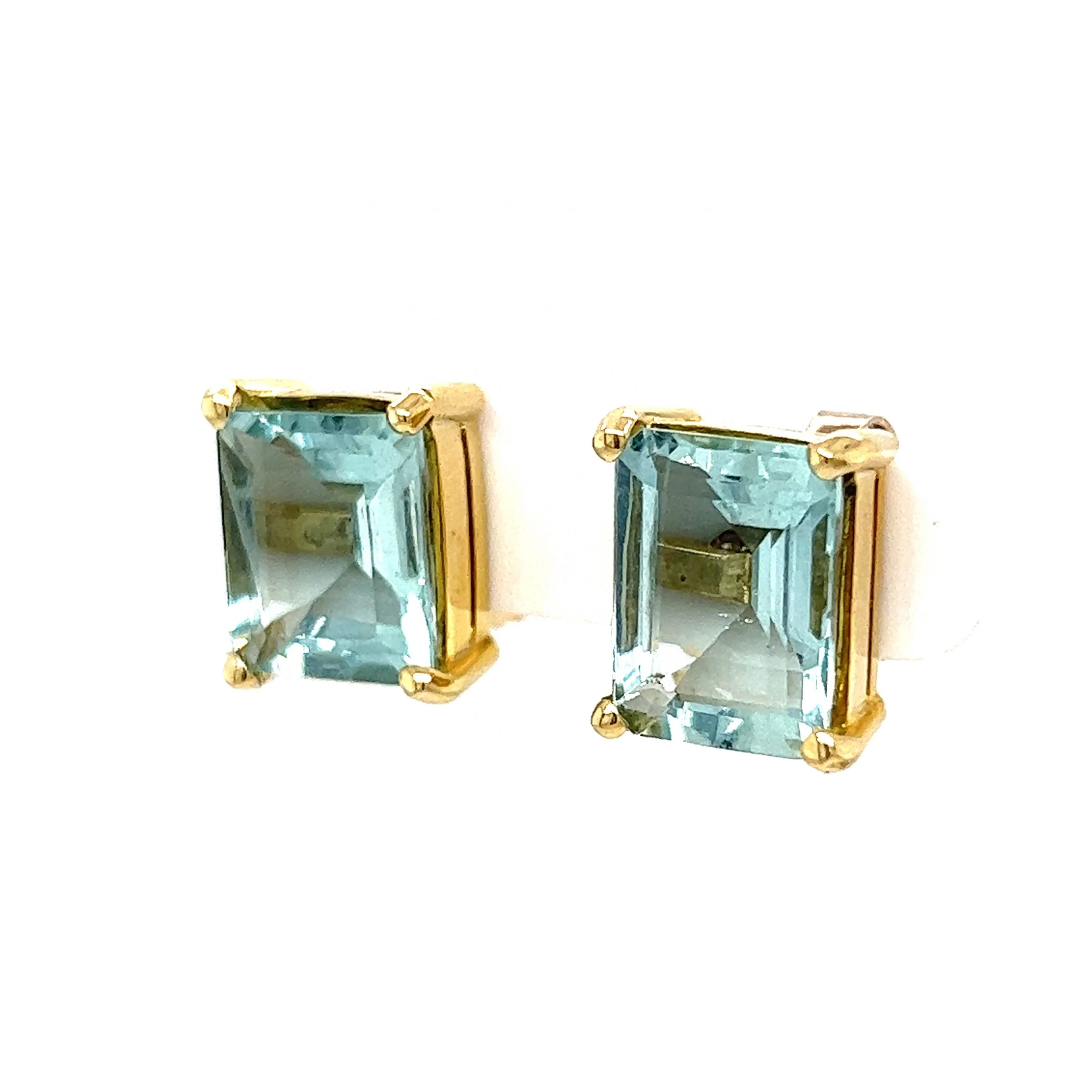 Large Emerald Cut Aquamarine Stud Earrings in 14k Yellow Gold - Image 2