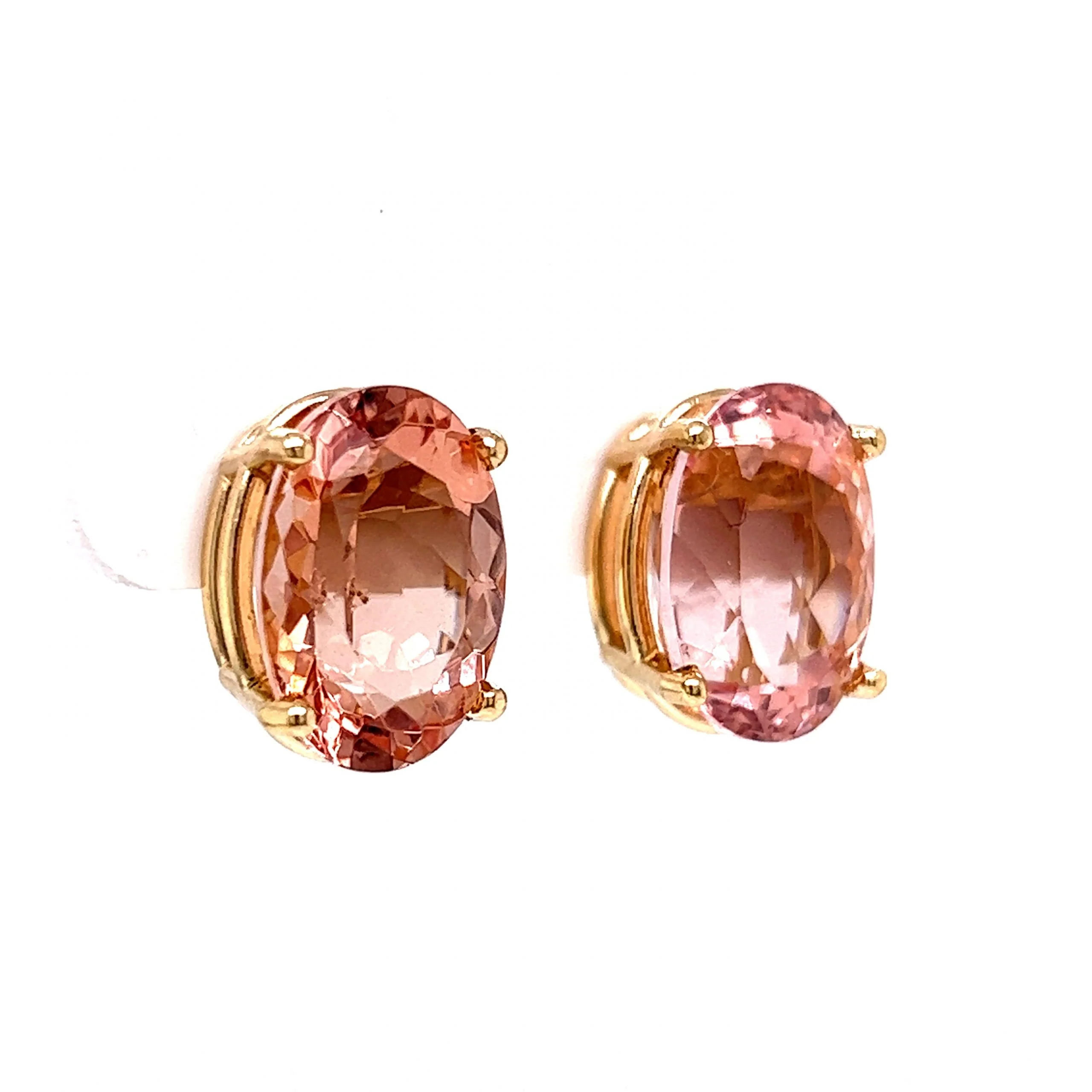 Large Oval Cut Morganite Stud Earrings in 14k Yellow Gold - Image 3