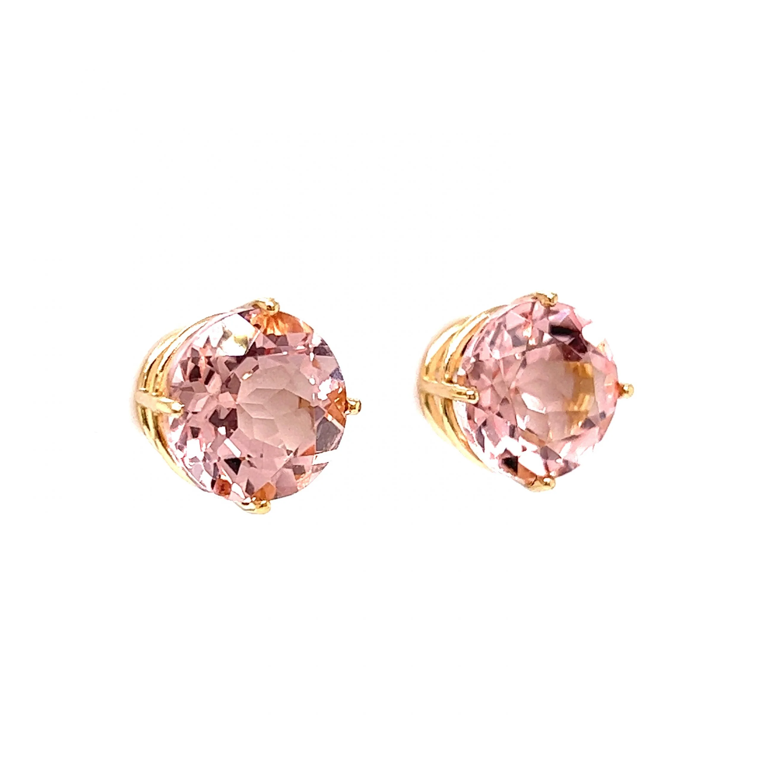 Large Round Cut Morganite Stud Earrings in 14k Yellow Gold - Image 3