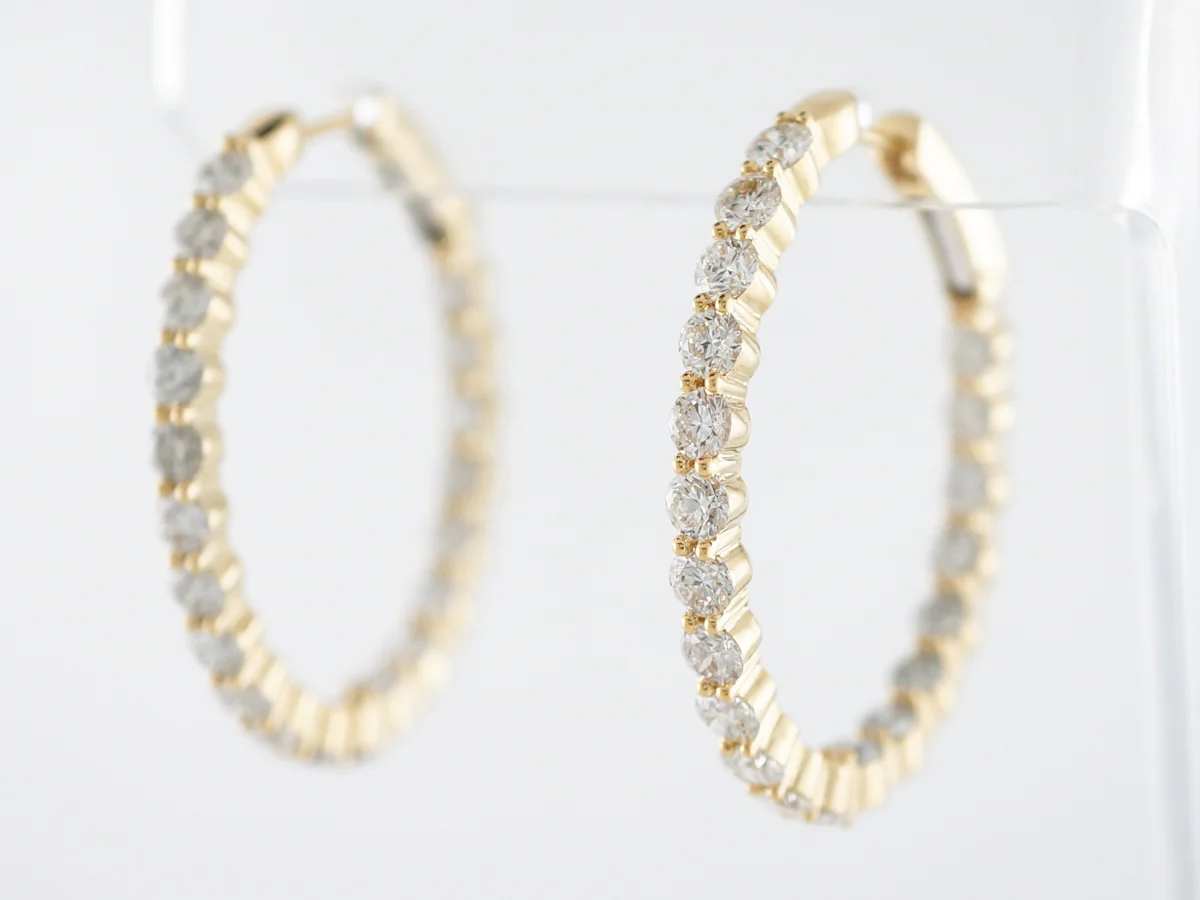 Large Yellow Gold Diamond Hoop Earrings 6 Carats - Image 2