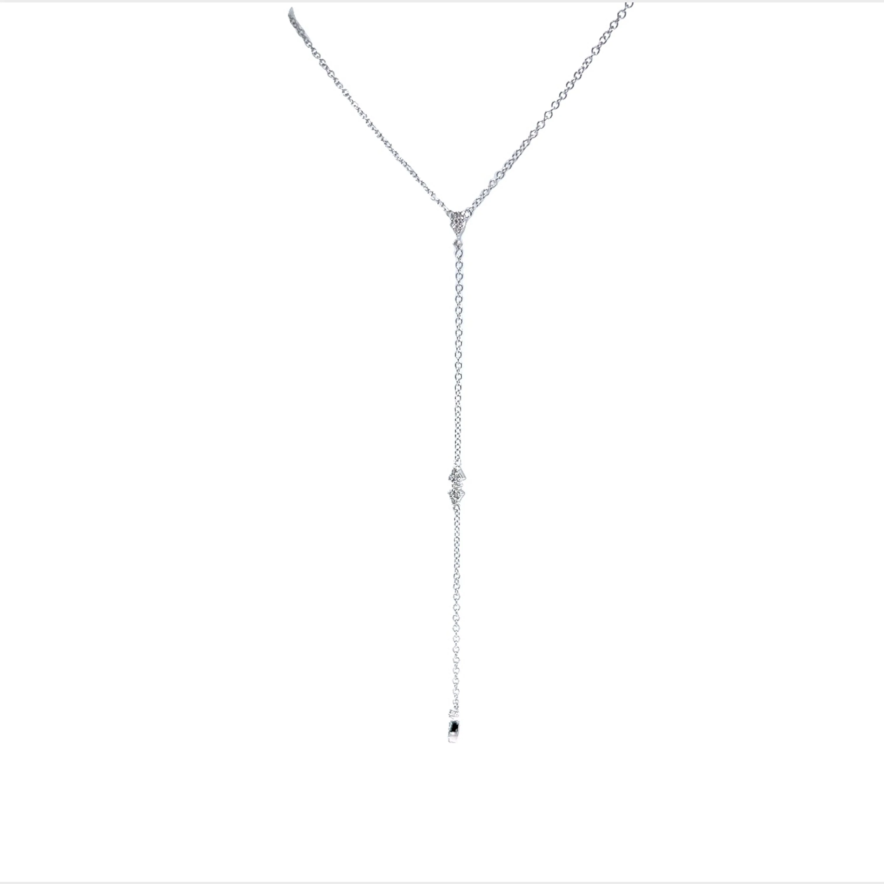 Lariat Diamond Station Necklace in 14k White Gold - Image 2