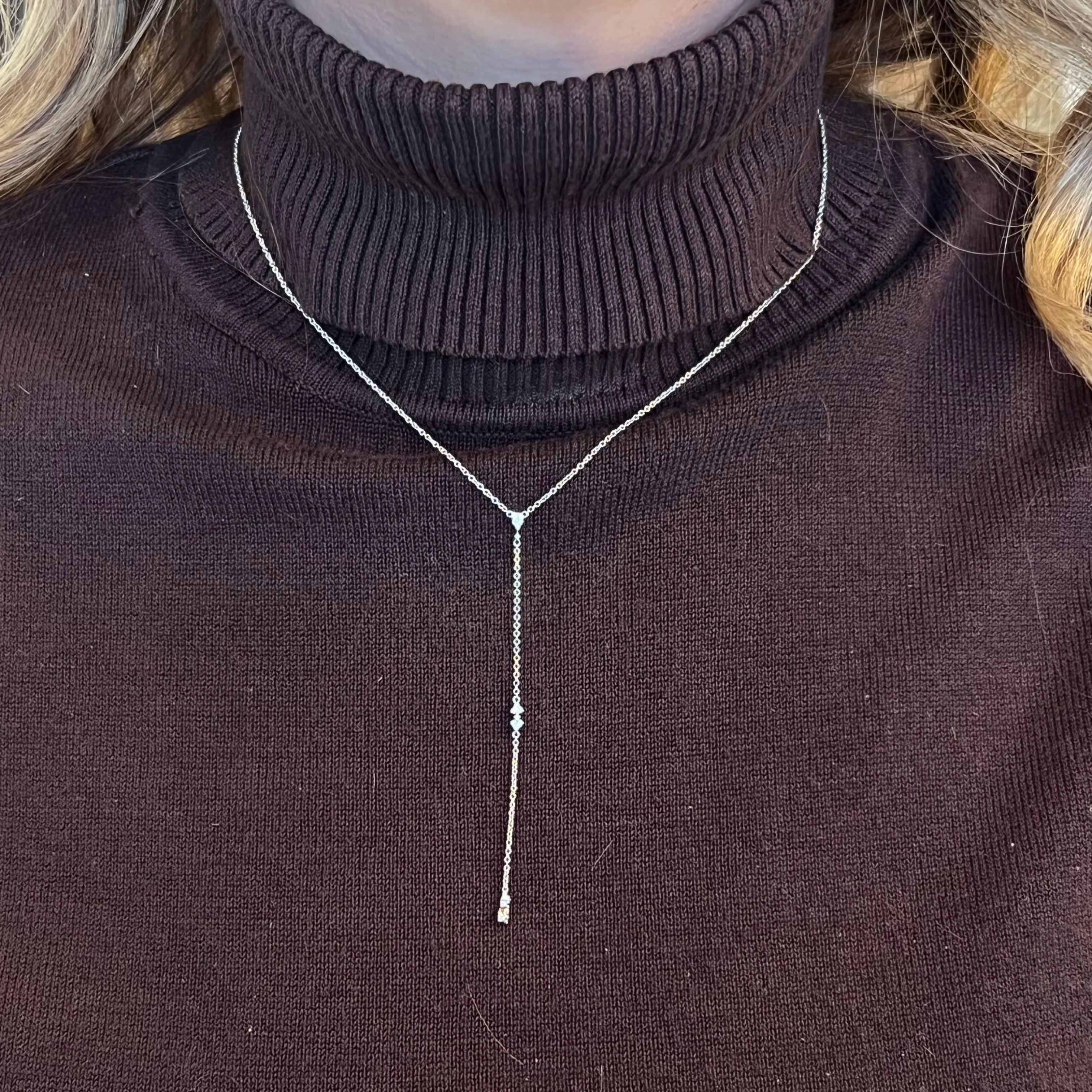 Lariat Diamond Station Necklace in 14k White Gold - Image 4