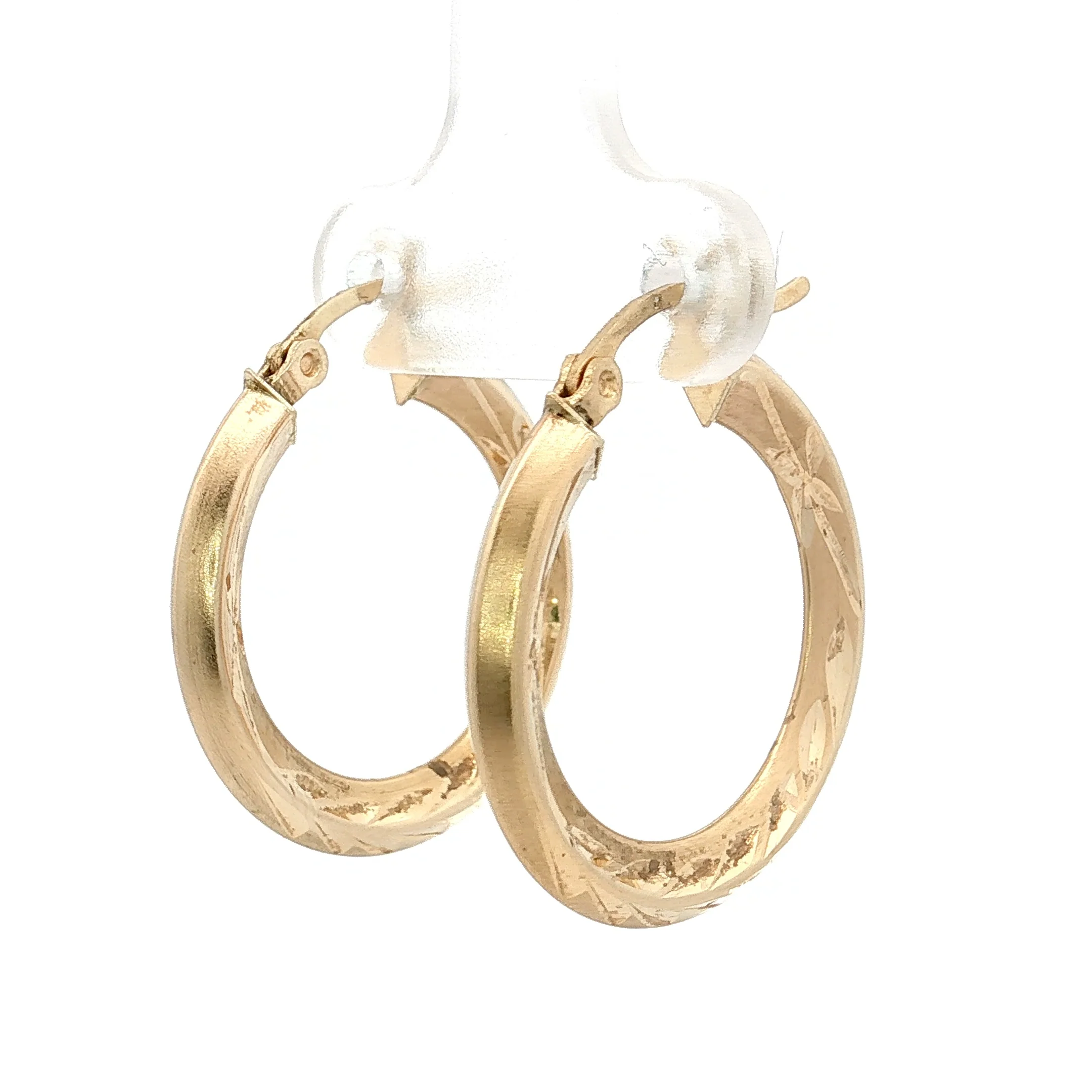 Laser Cut Brushed Hoop Earrings 14k Yellow Gold - Image 2
