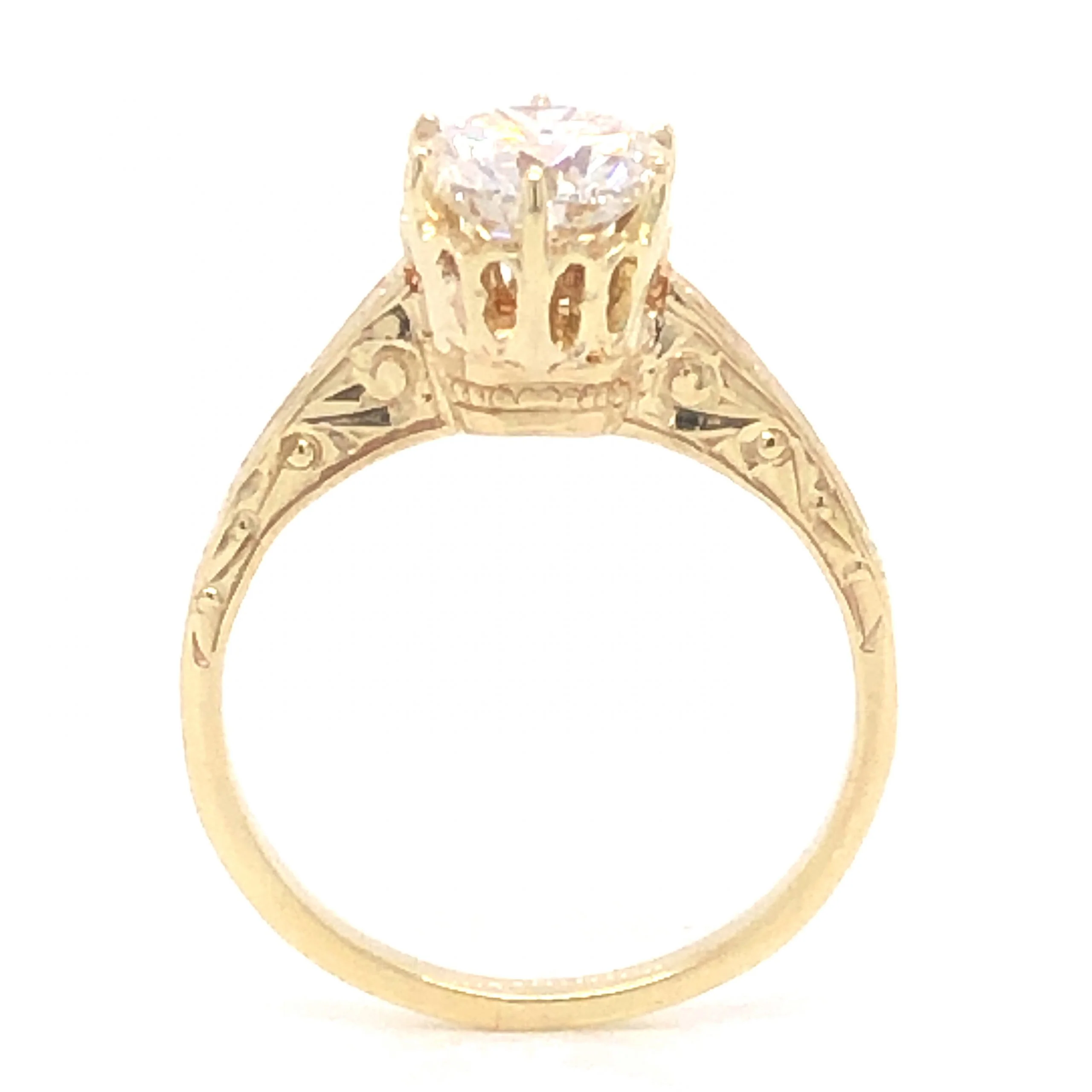 Late Art Deco 1.23 Diamond Engagement Ring in 14k Yellow Gold - Image 4