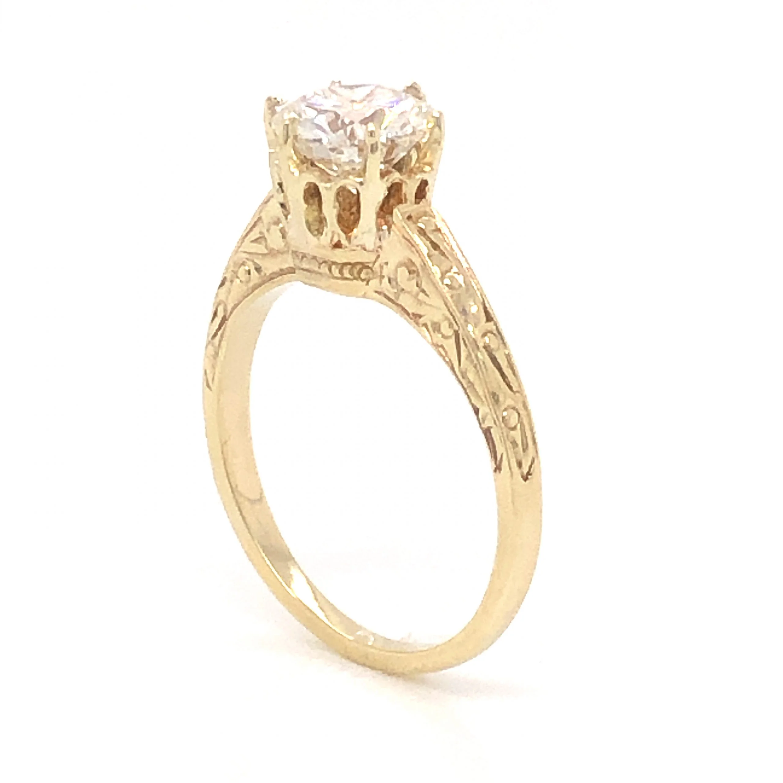 Late Art Deco 1.23 Diamond Engagement Ring in 14k Yellow Gold - Image 5