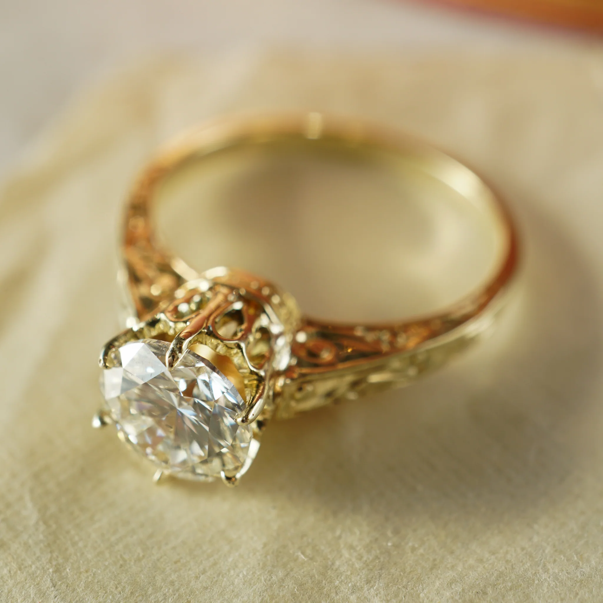 Late Art Deco 1.23 Diamond Engagement Ring in 14k Yellow Gold - Image 6