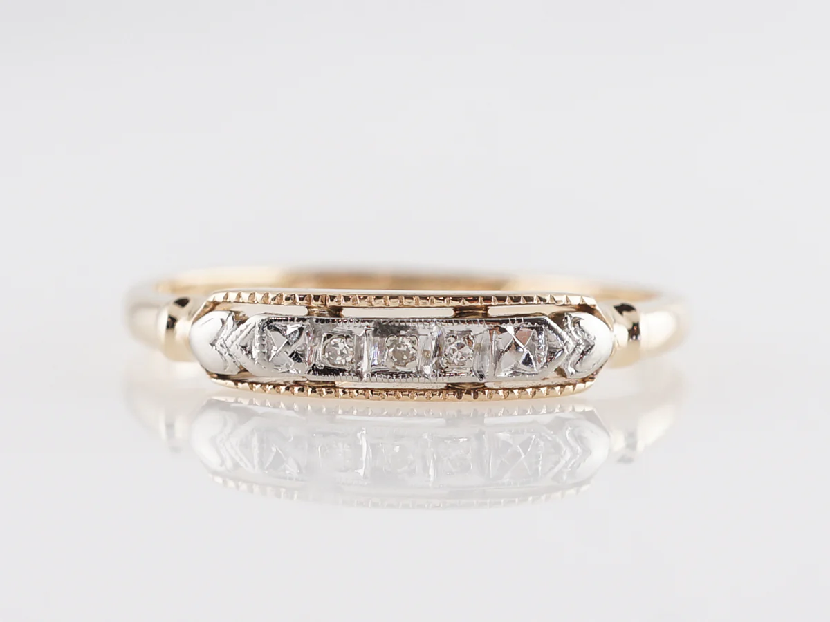 Late Art Deco Wedding Band w/ Diamonds in Yellow Gold