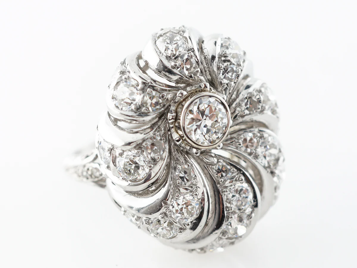 Late Deco 6 Carat Old European Cut Diamonds Cocktail Ring Platinum - Image 3