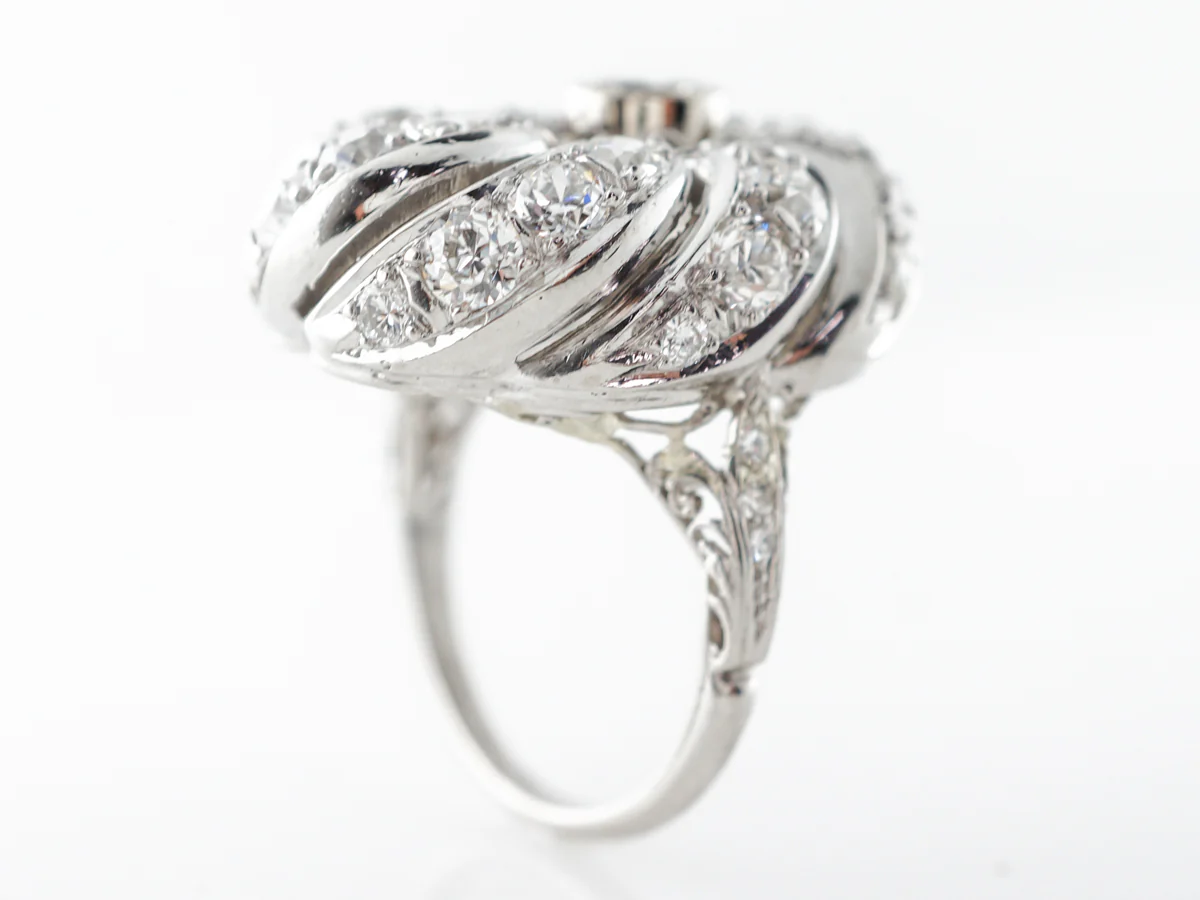 Late Deco 6 Carat Old European Cut Diamonds Cocktail Ring Platinum - Image 5