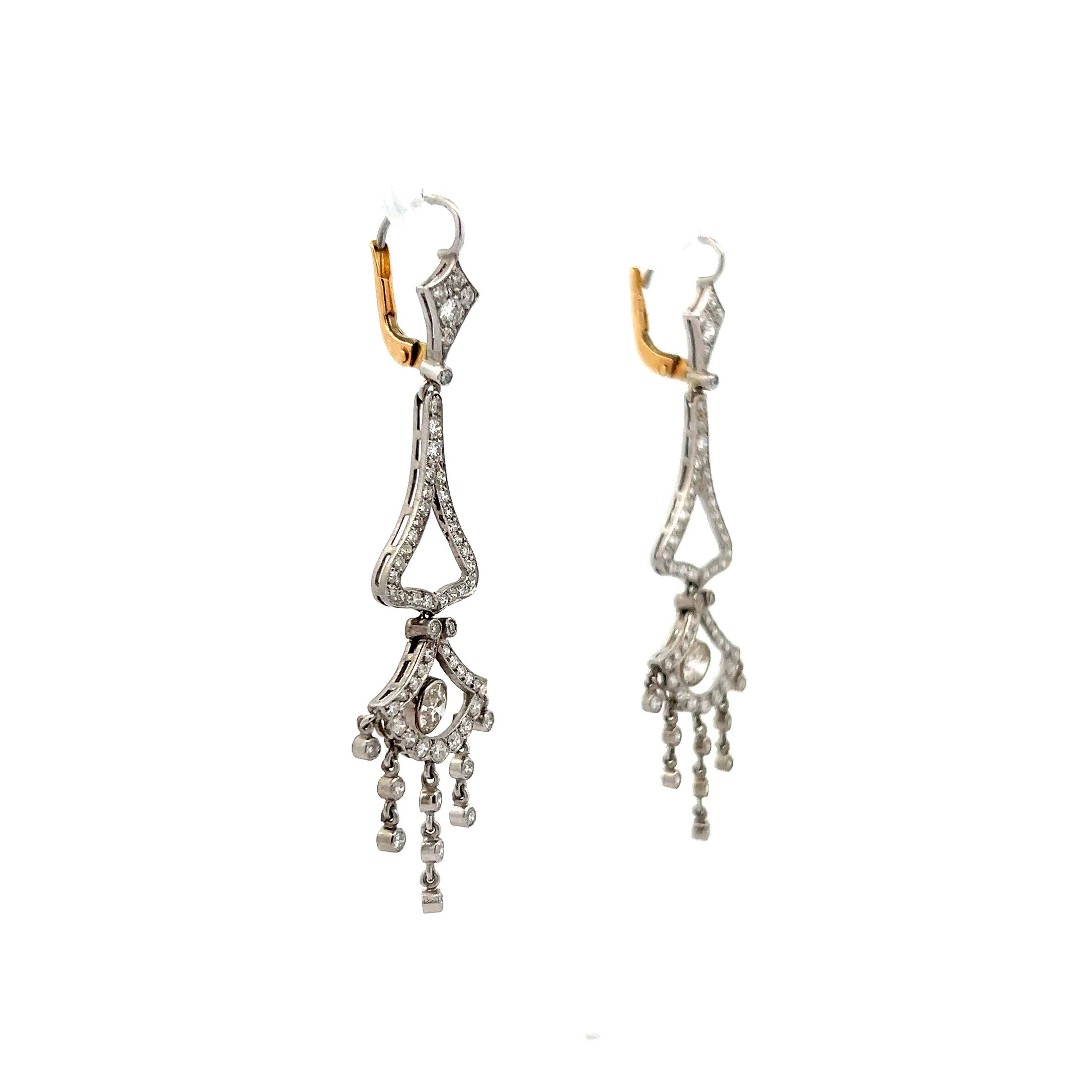 Lavalier Diamond Drop Earrings in 14k White & Yellow Gold - Image 3