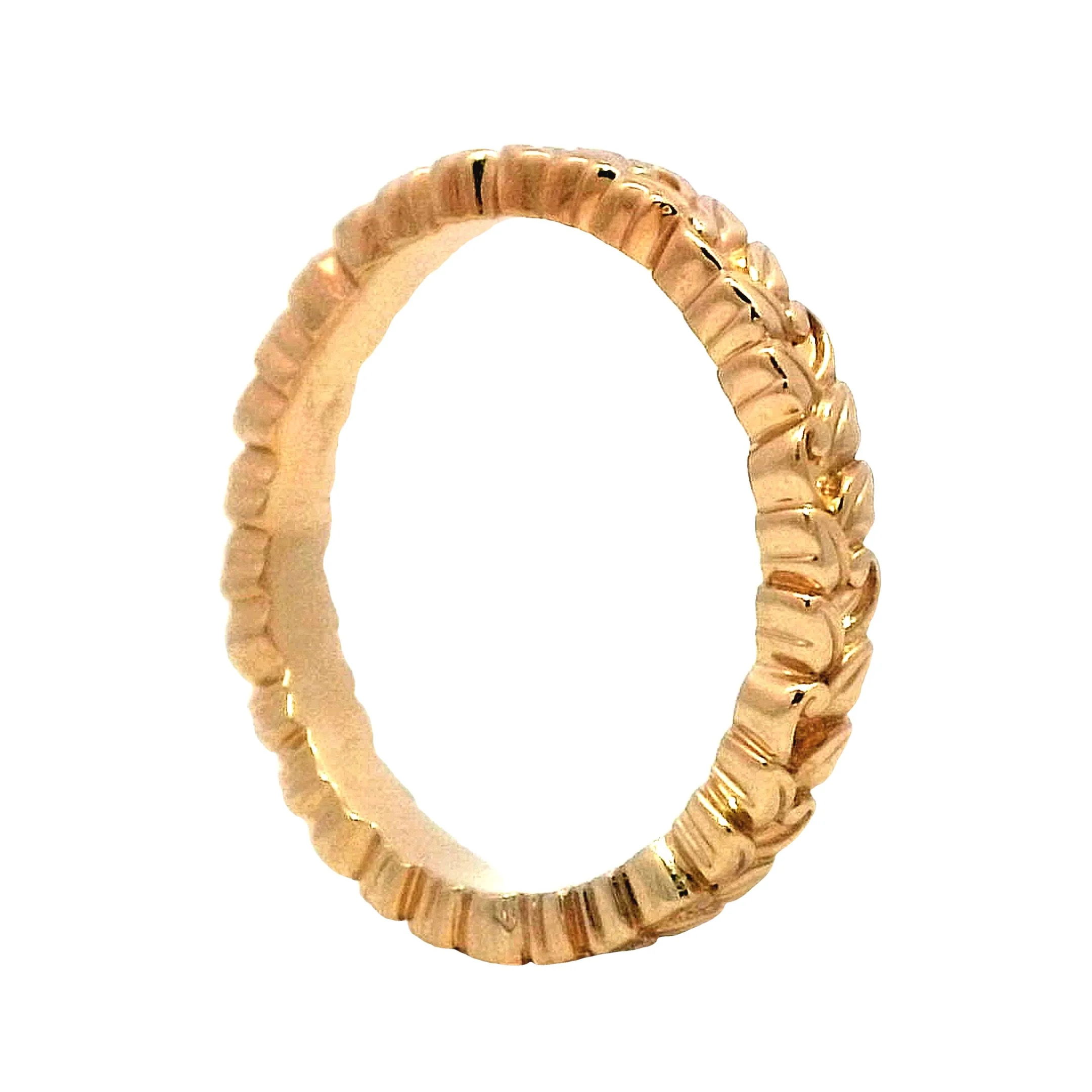 Leaf Textured Stacking Band in 14k Yellow Gold - Image 5