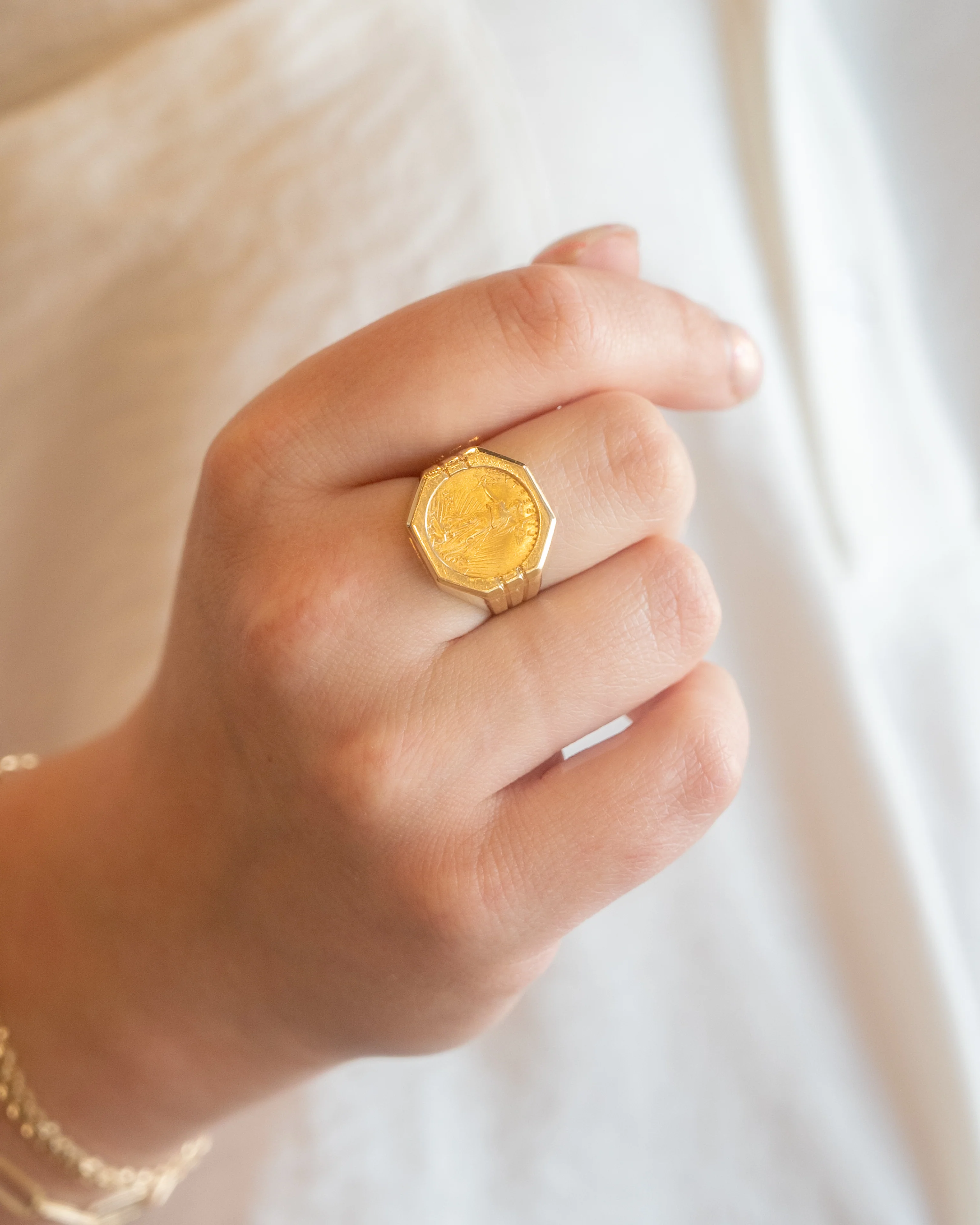 Liberty Coin Cocktail Ring in 22k & 14k Yellow Gold - Image 7