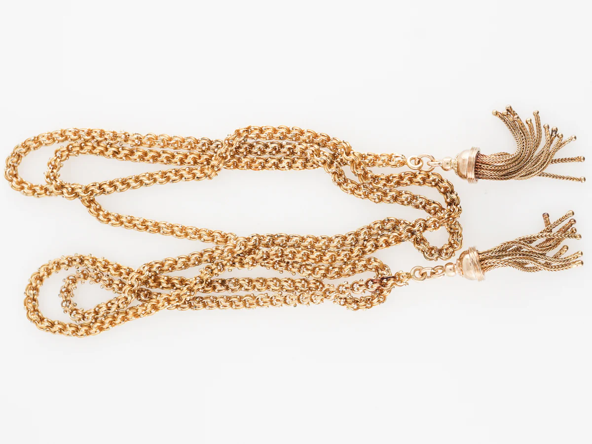 Long Victorian Tassel Chain in 14k Yellow Gold - Image 2