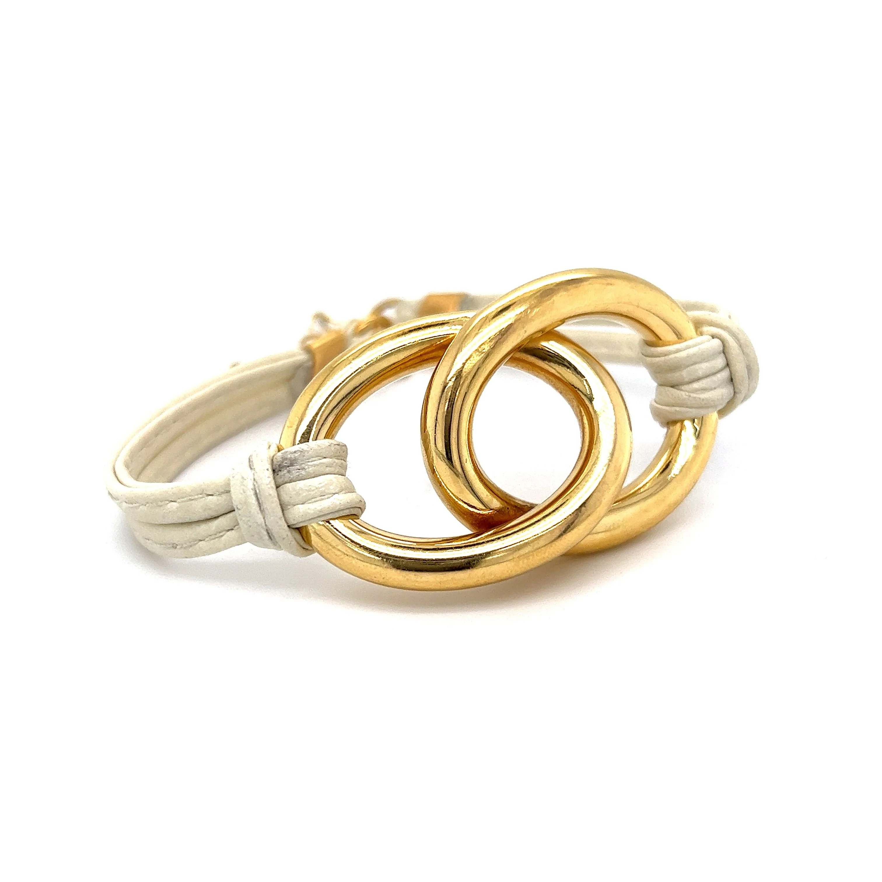 Love Knot White Leather Bracelet in 18k Yellow Gold - Image 3