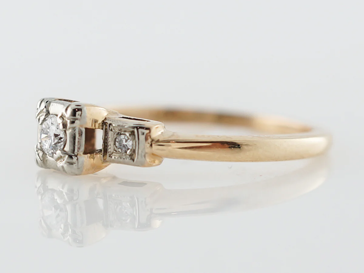 Lovely Three Stone Retro Diamond Engagement Ring in 14k - Image 2