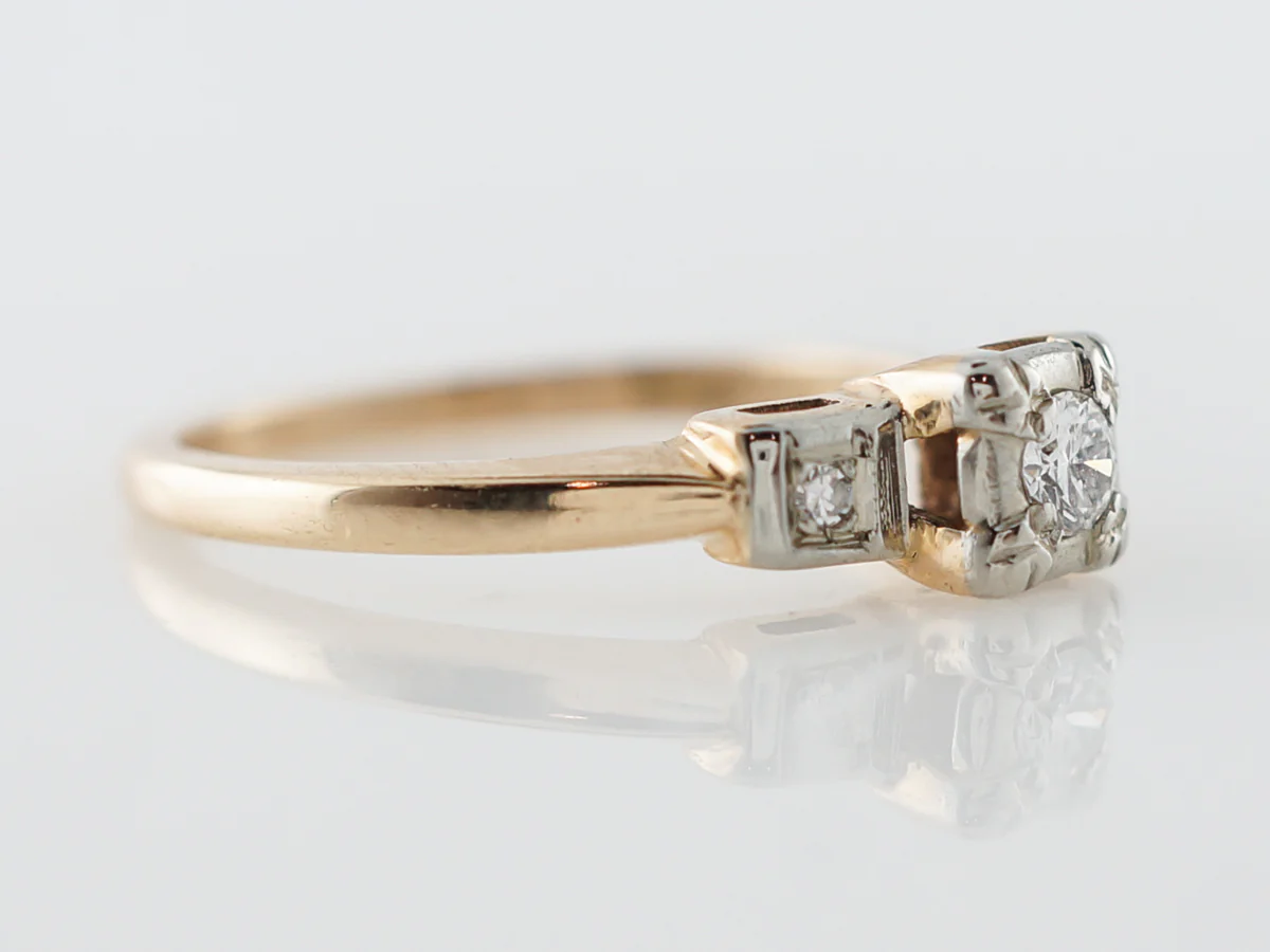 Lovely Three Stone Retro Diamond Engagement Ring in 14k - Image 3
