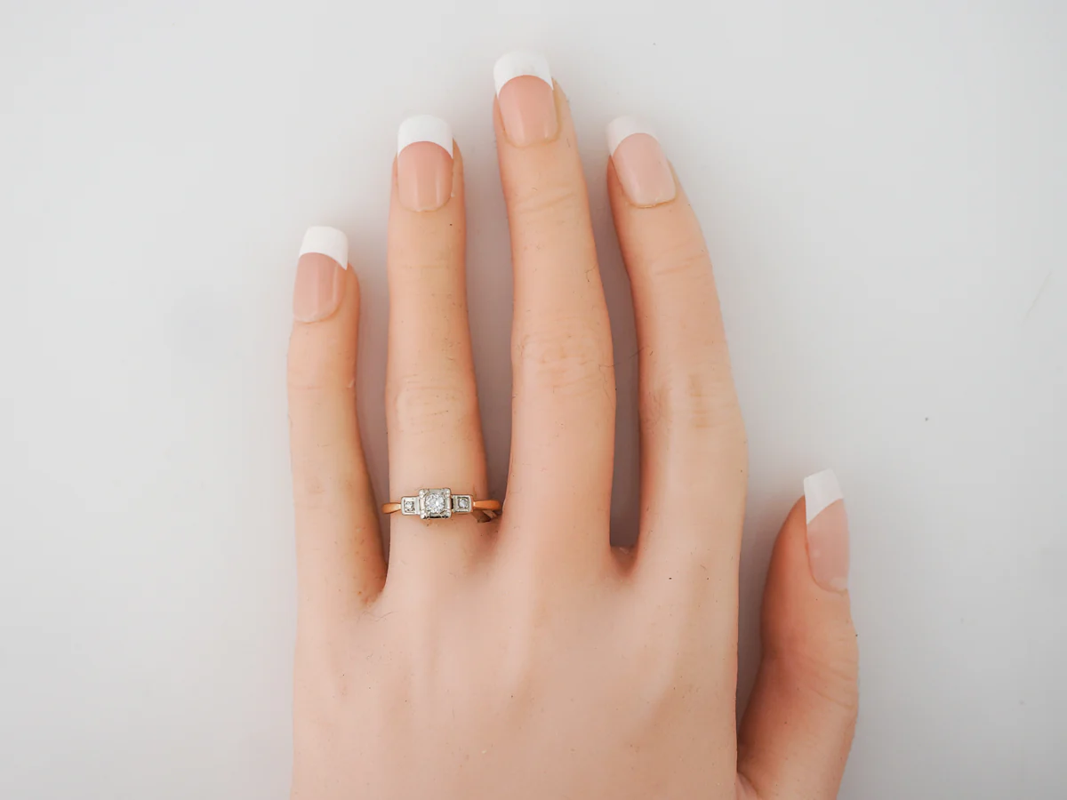 Lovely Three Stone Retro Diamond Engagement Ring in 14k - Image 6