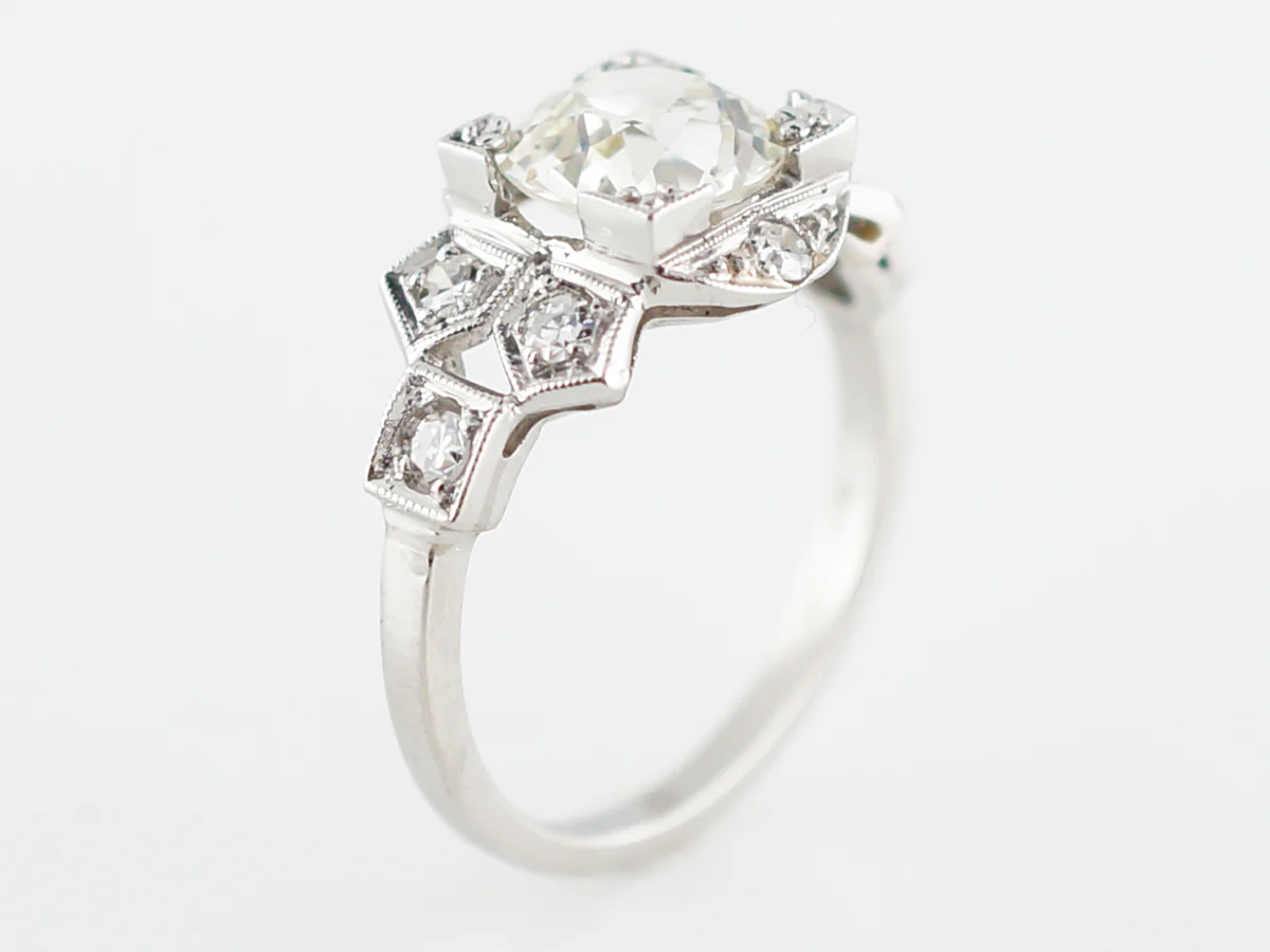 Low Profile Art Deco Diamond Engagement Ring in Platinum - Image 5