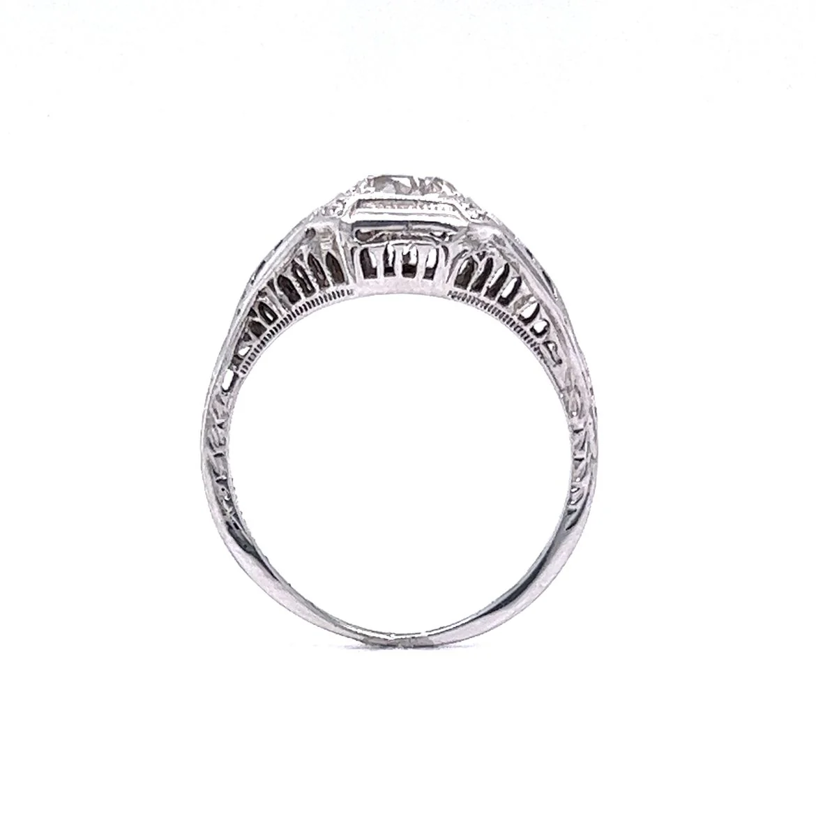 Low Profile Filigree Diamond Engagement Ring in 18k - Image 4