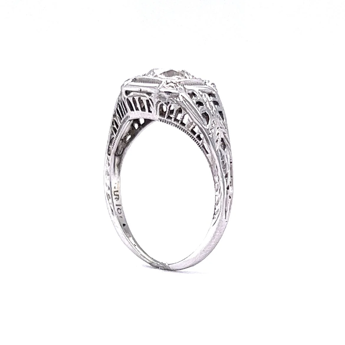 Low Profile Filigree Diamond Engagement Ring in 18k - Image 5