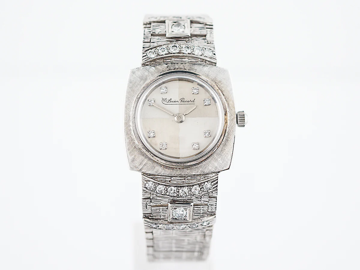 Lucien Piccard Watch Mid-Century 1.08 Transitional Cut Diamond in 14k White Gold