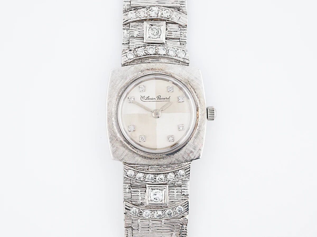 Lucien Piccard Watch Mid-Century 1.08 Transitional Cut Diamond in 14k White Gold - Image 4