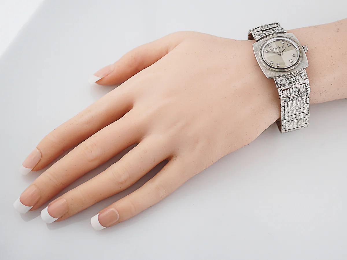 Lucien Piccard Watch Mid-Century 1.08 Transitional Cut Diamond in 14k White Gold - Image 6