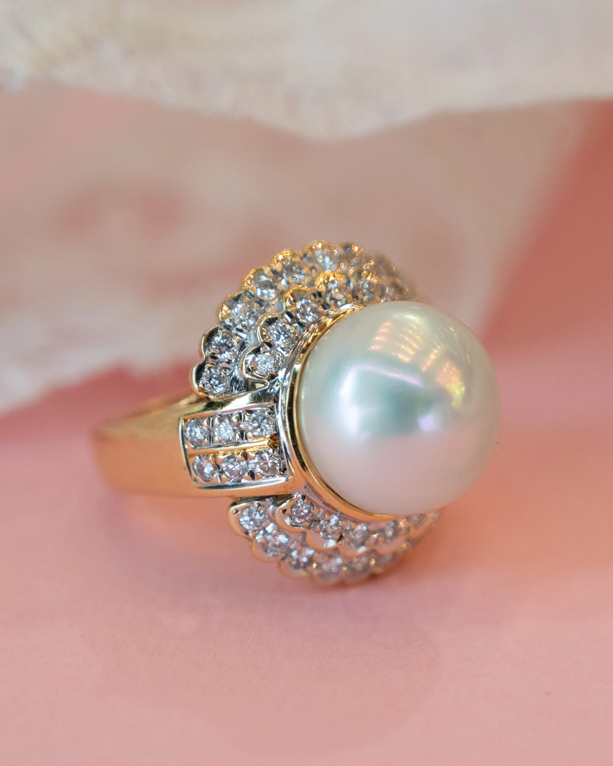 Mabe Pearl & Diamond Cocktail Ring 18k Yellow Gold - Image 6