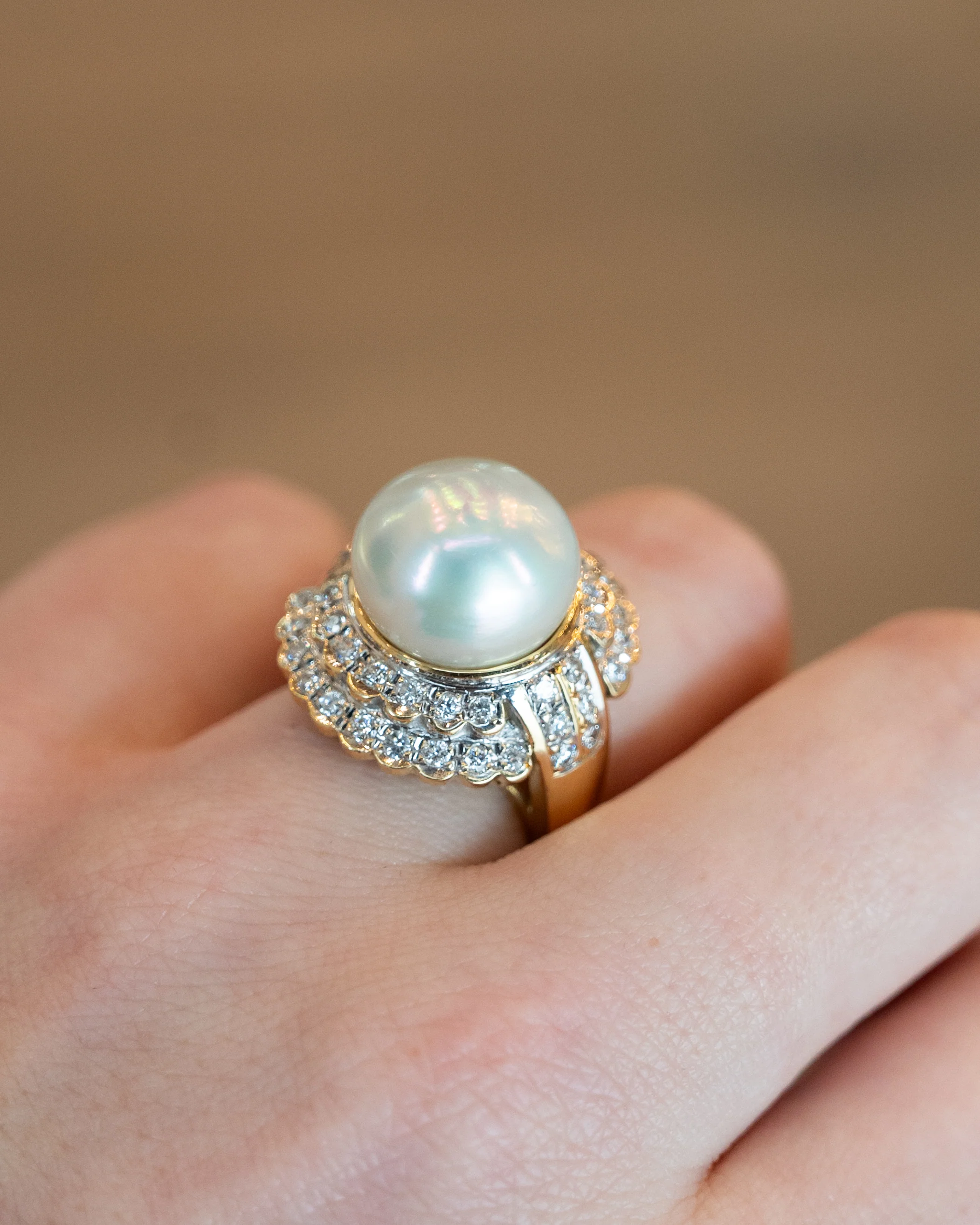 Mabe Pearl & Diamond Cocktail Ring 18k Yellow Gold - Image 8