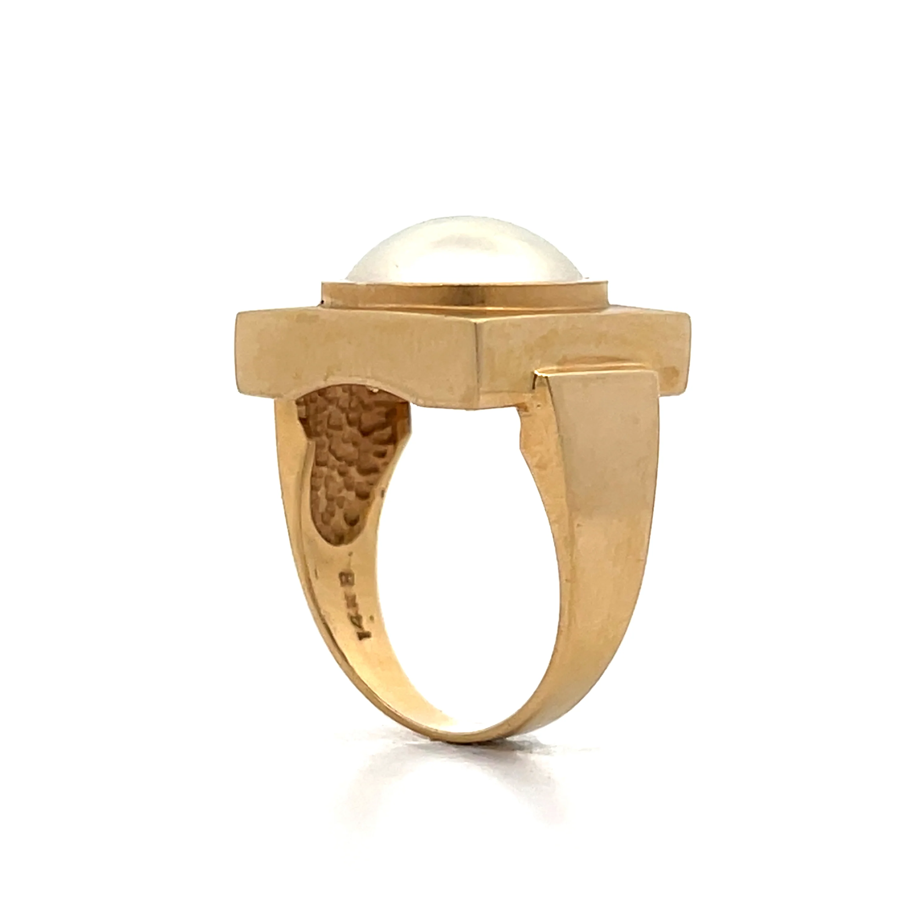 Mabe Pearl & Diamond Cocktail Ring in 14k Yellow Gold - Image 5