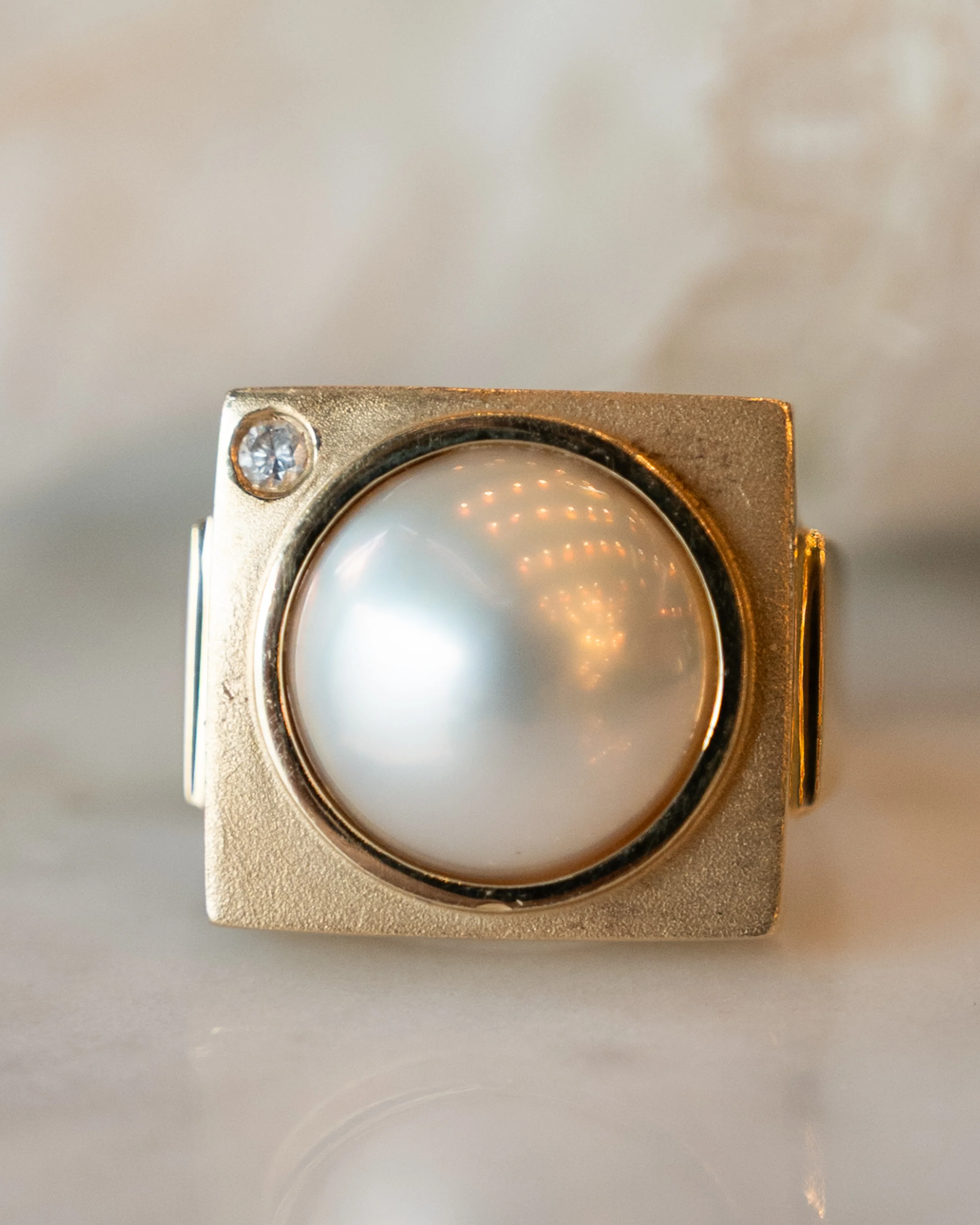 Mabe Pearl & Diamond Cocktail Ring in 14k Yellow Gold - Image 6