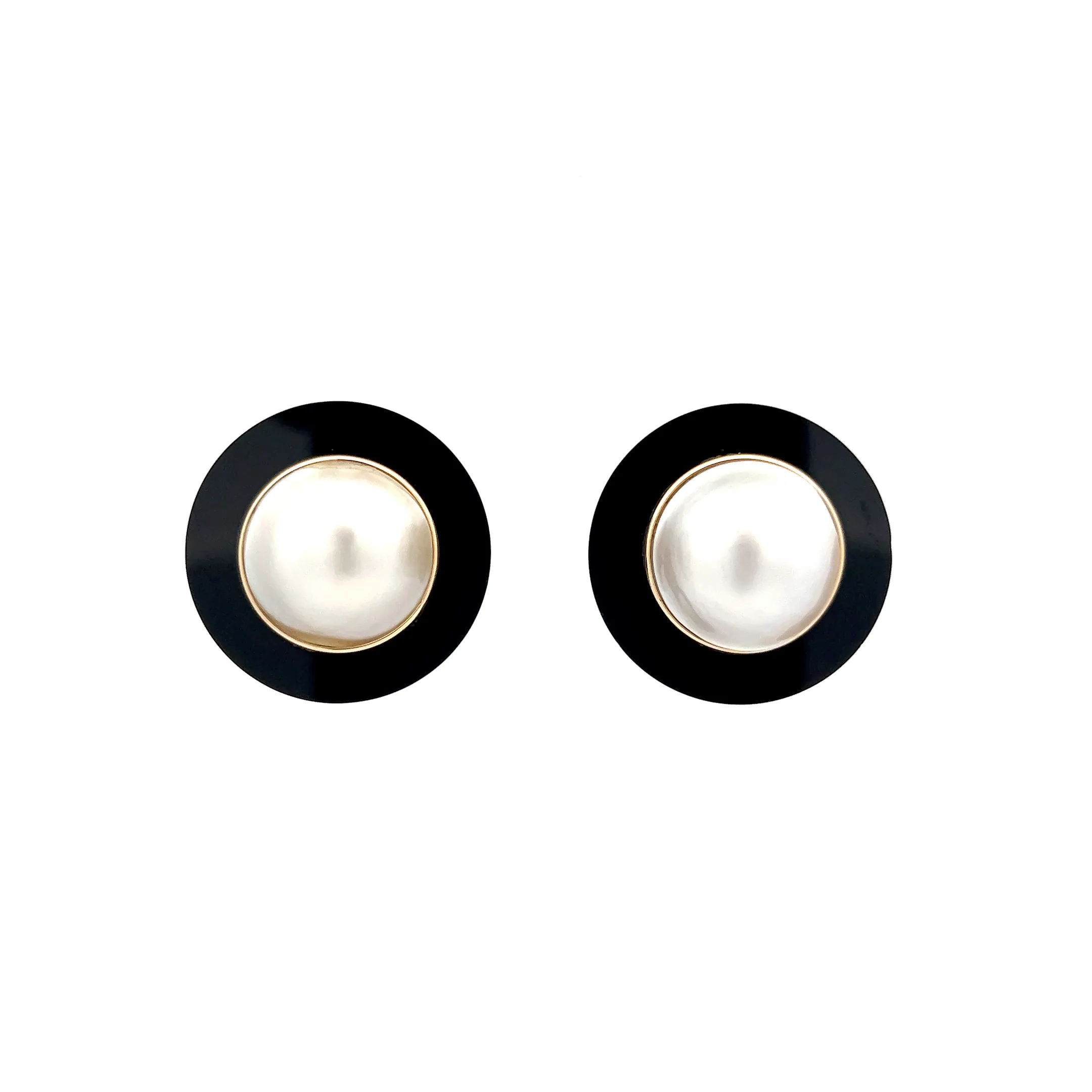 Mabe Pearl & Onyx Oversized Stud Earrings in 14k