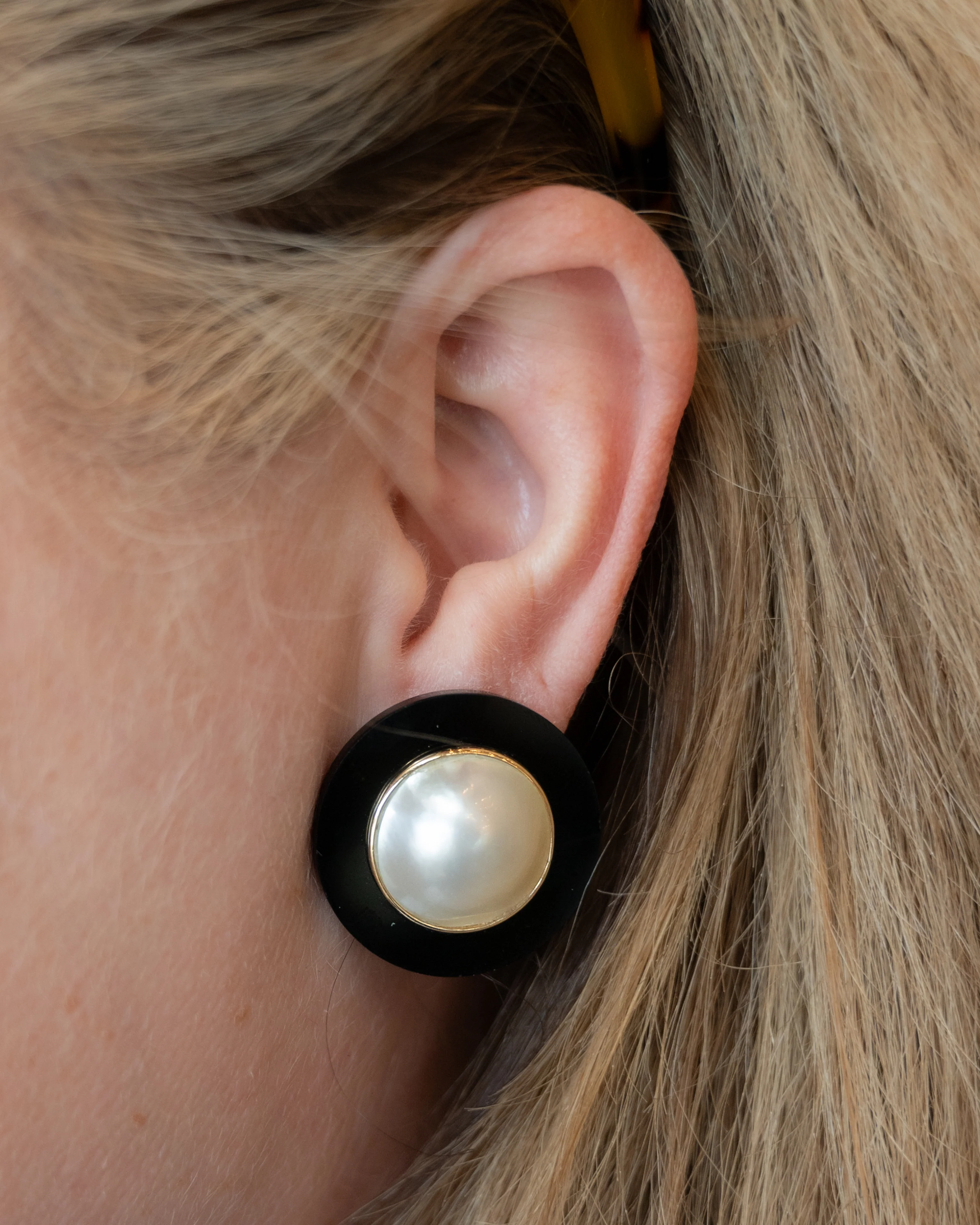 Mabe Pearl & Onyx Oversized Stud Earrings in 14k - Image 6