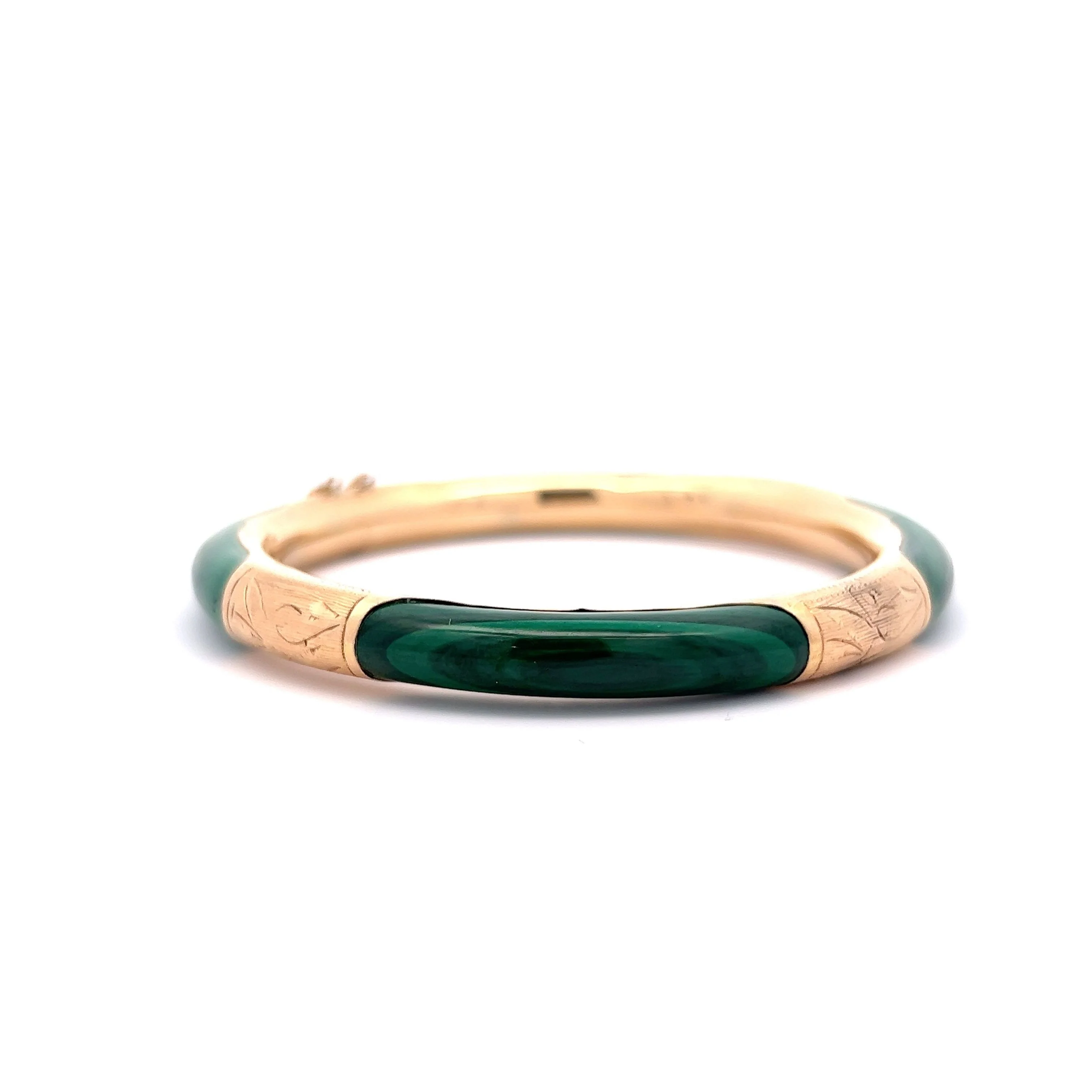 Vintage 1950's Malachite Bangle Bracelet in 14k Yellow Gold - Image 2