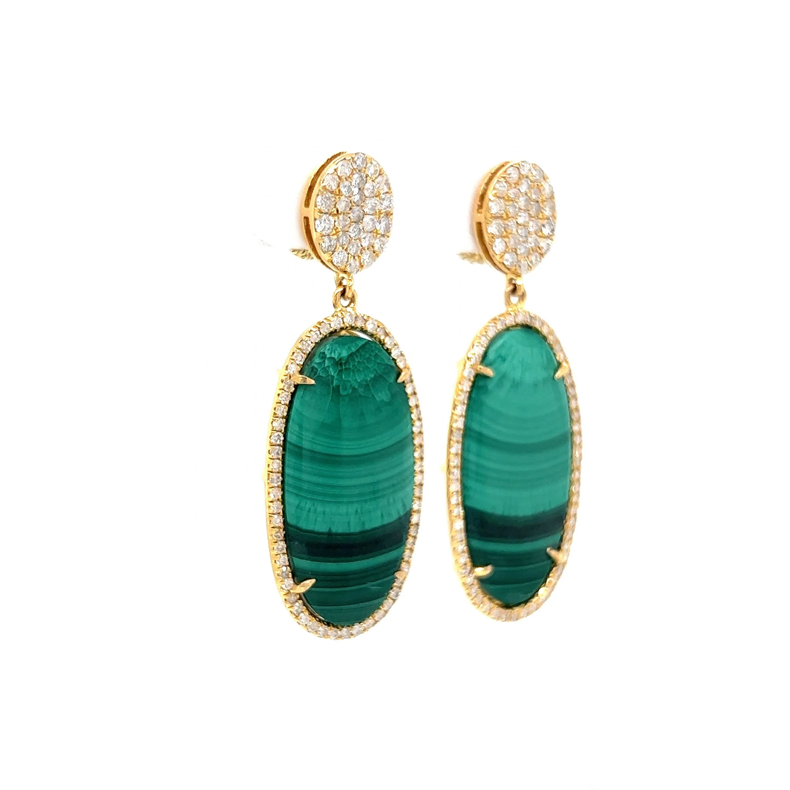 Malachite & Diamond Drop Earrings in 18k Yellow Gold - Image 3