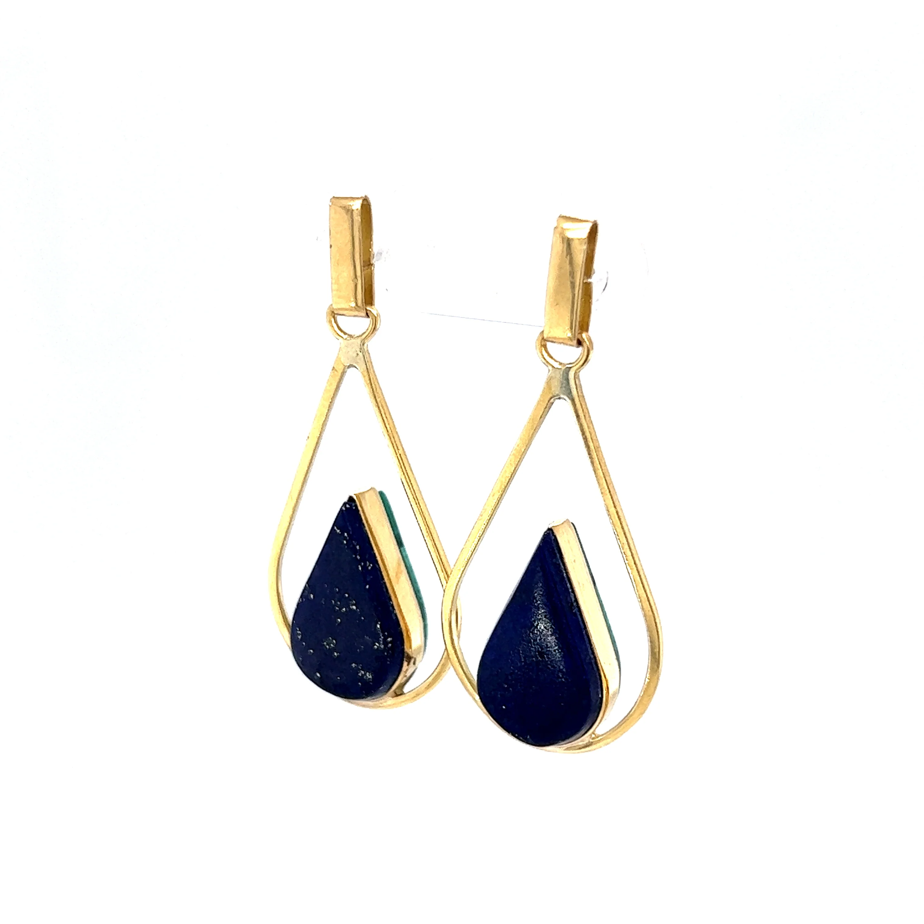 Malachite & Lapis Lazuli Drop Earrings in 18K Yellow Gold - Image 5