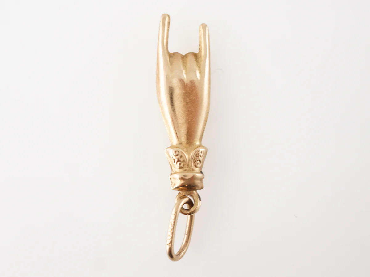 Mano Cornuto Pendant Charm in 10k Yellow Gold - Image 2