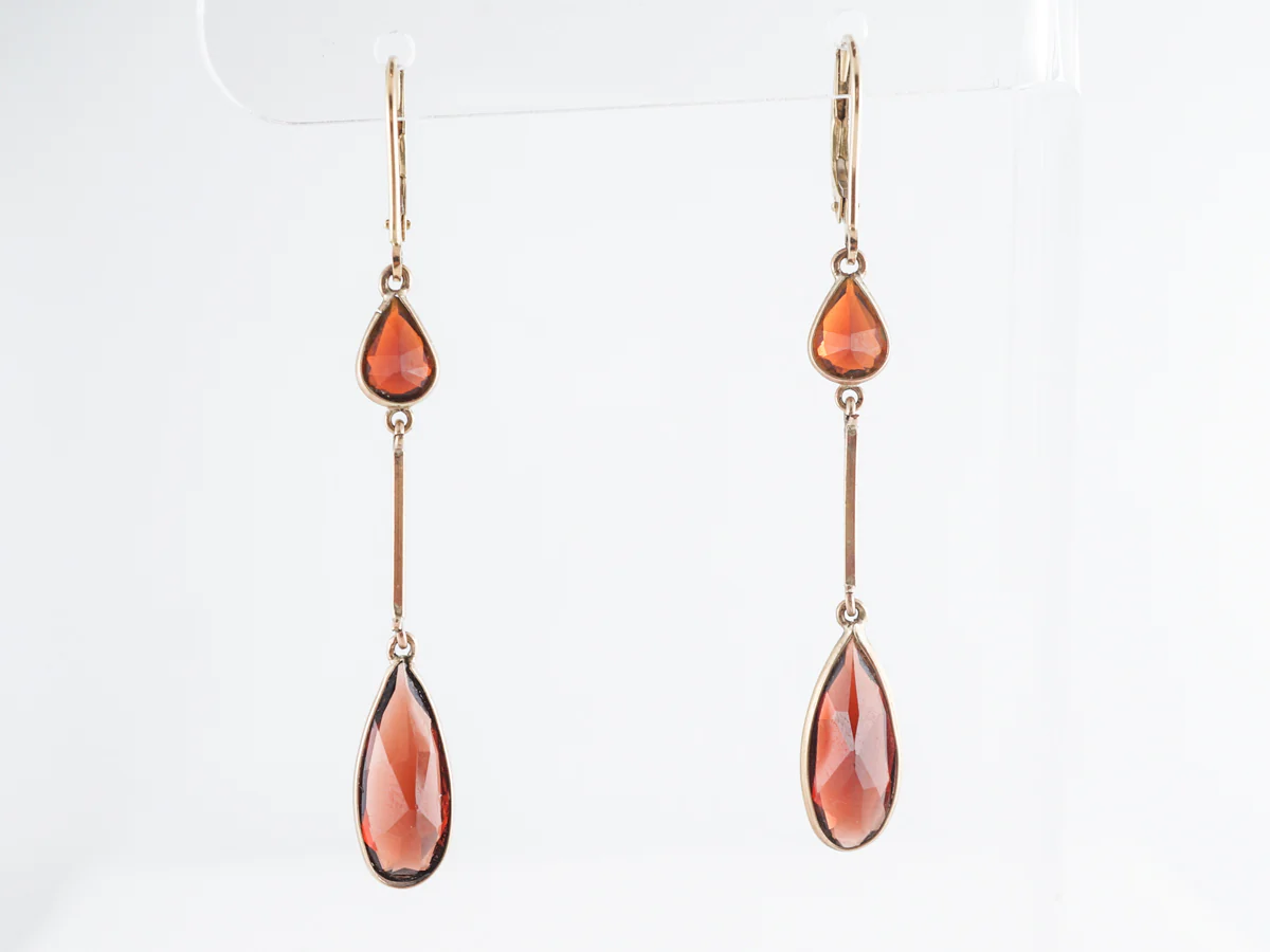 Marquis & Pear Shape Garnet Drop Earrings 14K Yellow Gold