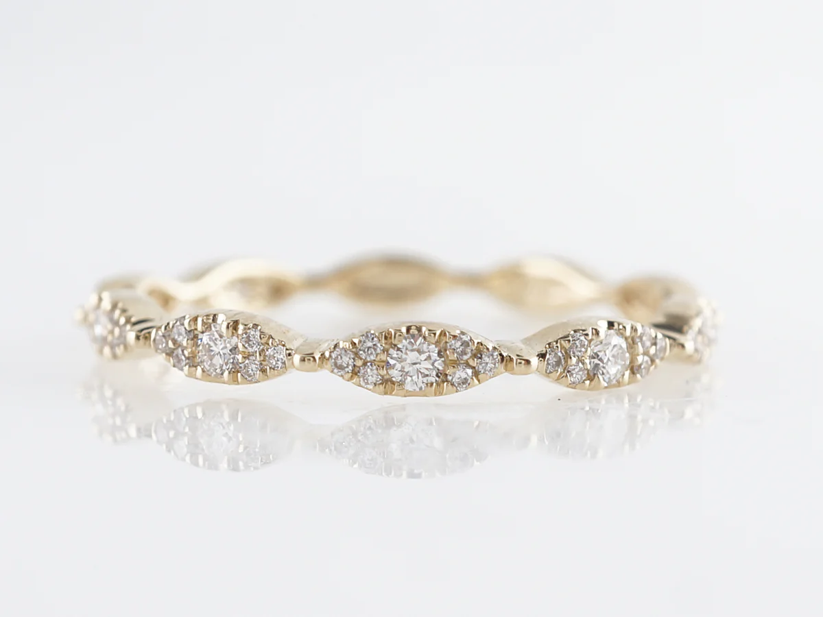 Marquis Station Diamond Wedding Band in 14k Yellow Gold