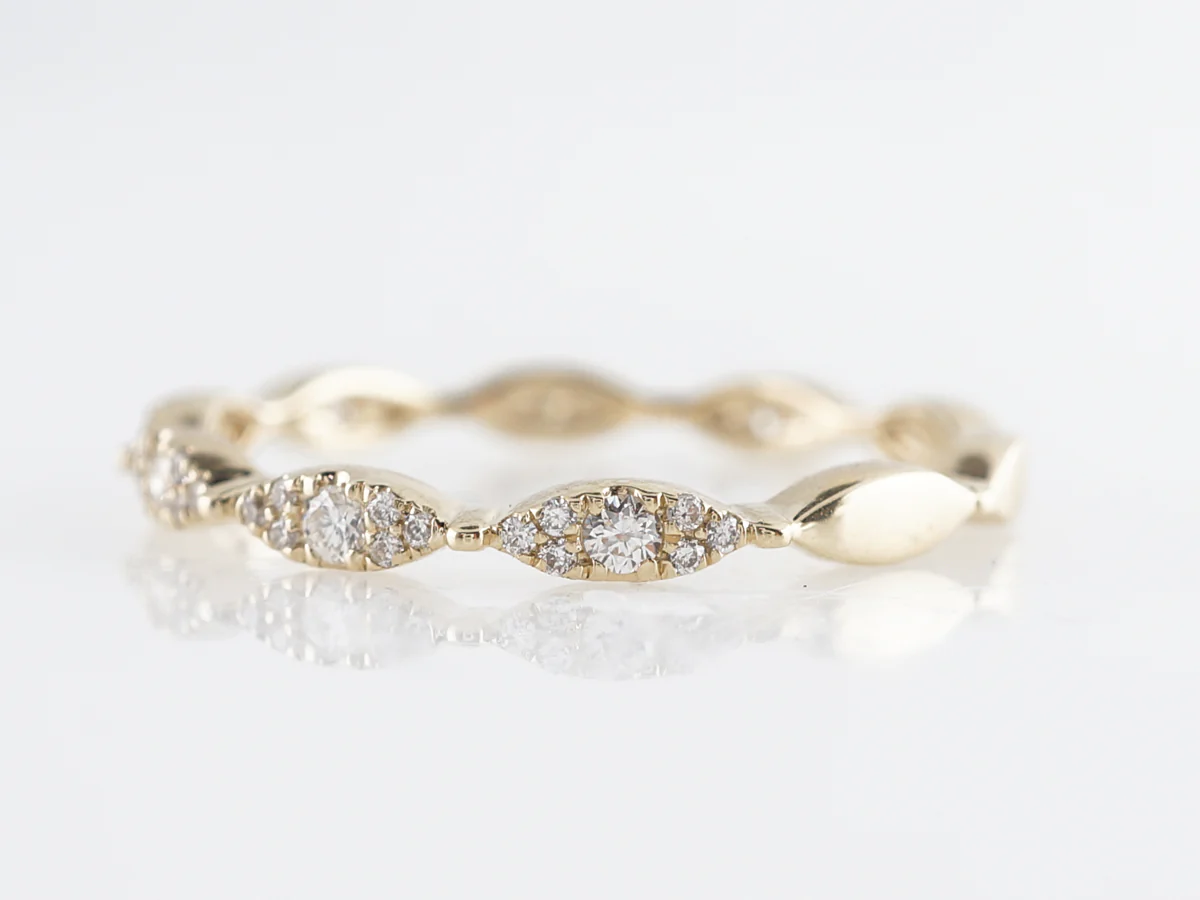 Marquis Station Diamond Wedding Band in 14k Yellow Gold - Image 2